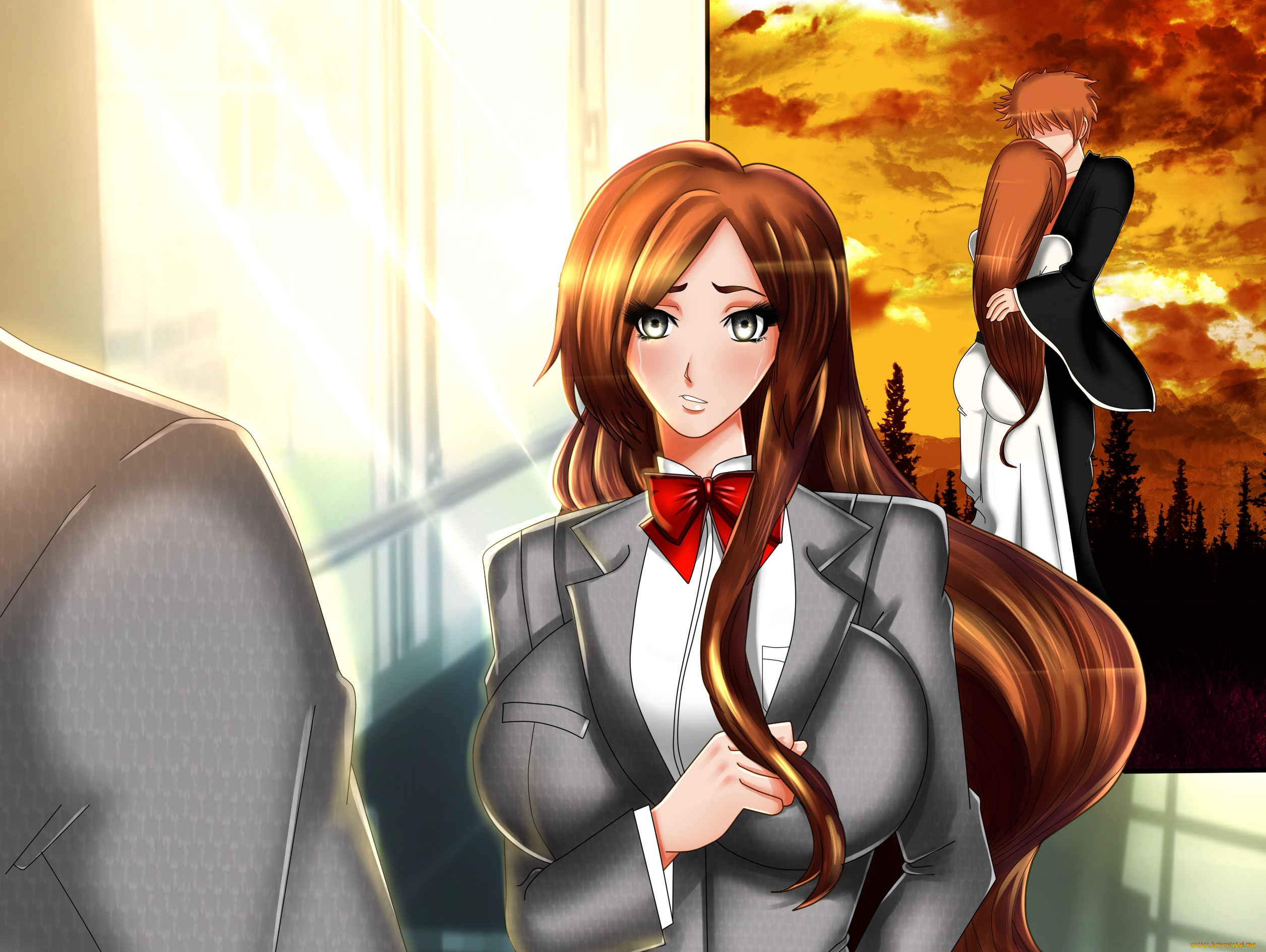 разное, арты, взгляд, фон, рыжая, девушка