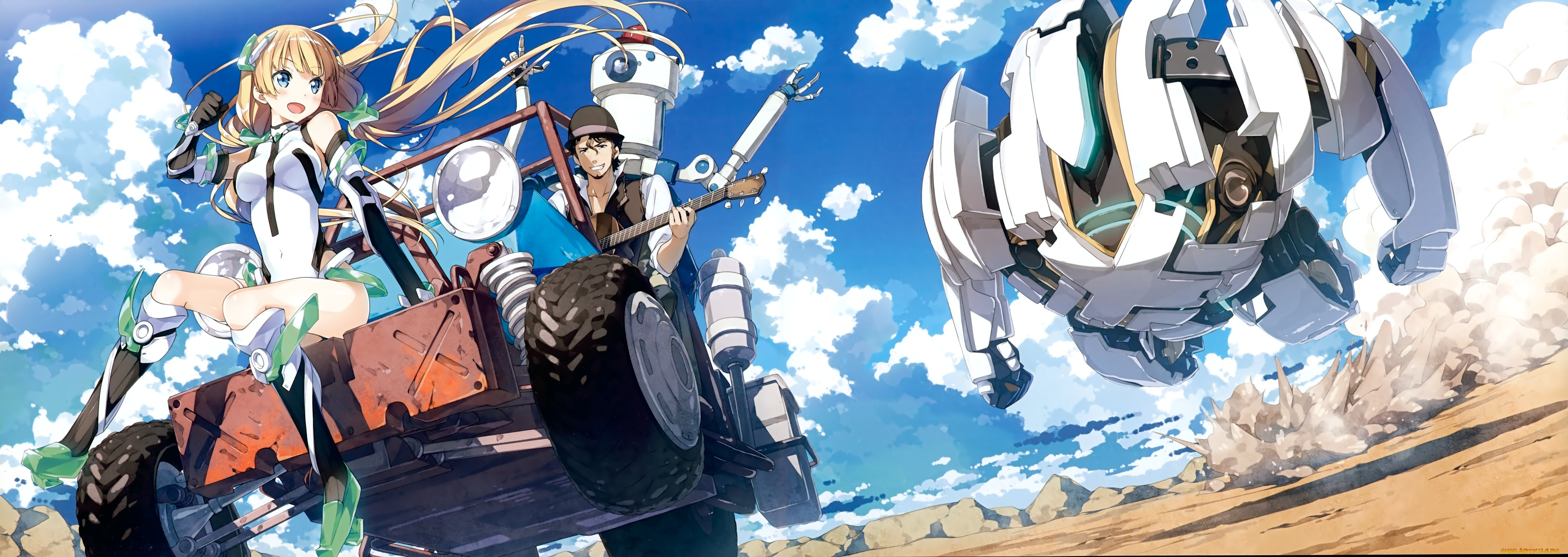 expelled, from, paradise, аниме, оружие, , техника, , технологии, angela, balzac, робот, машина, expelled, from, paradise, гитара, парень, арт, kantoku, облака, небо, девушка