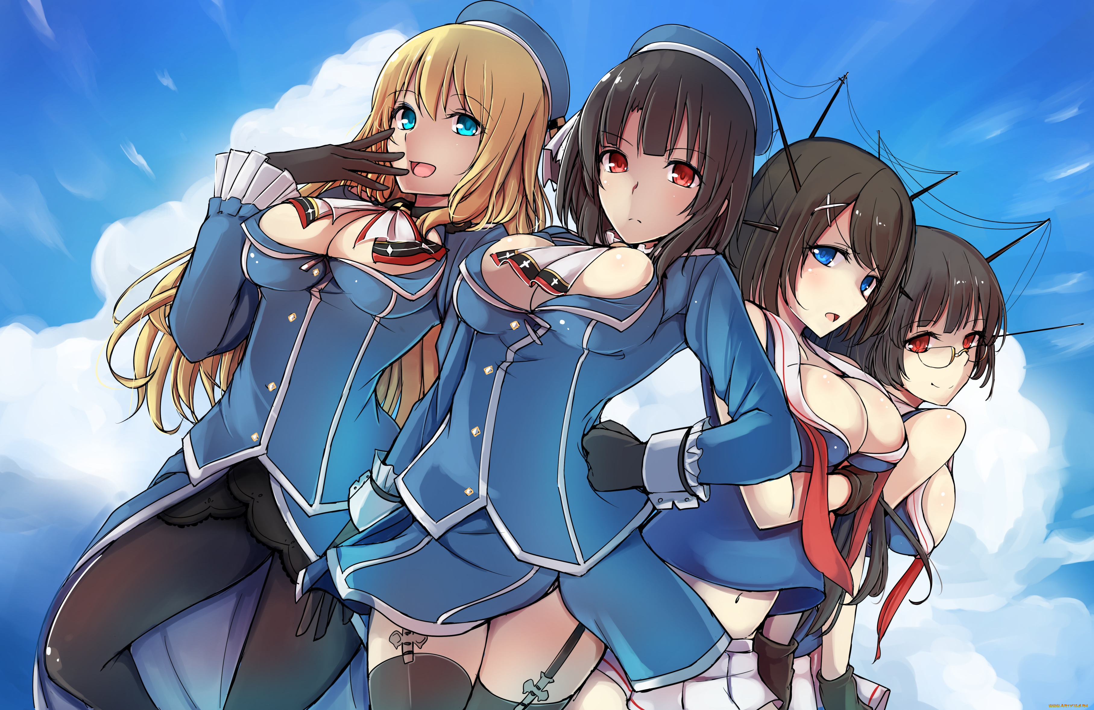 аниме, kantai, collection, kantai, collection, atago, kancolle, choukai, maya, takao, korezyanai, арт, девушки