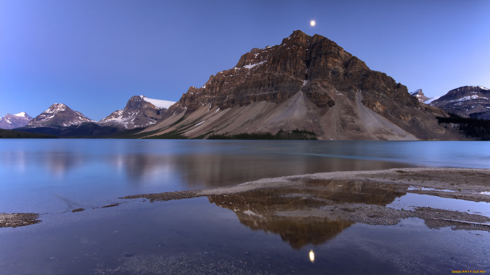 природа, реки, озера, альберта, канада, гора, озеро, луна