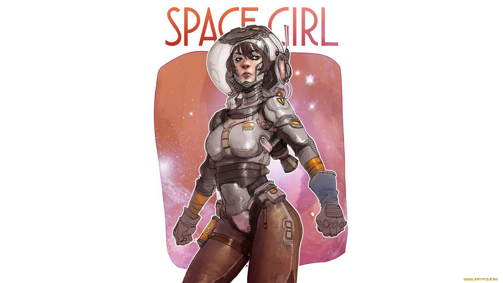 рисованное, комиксы, скафандр, взгляд, фон, девушка