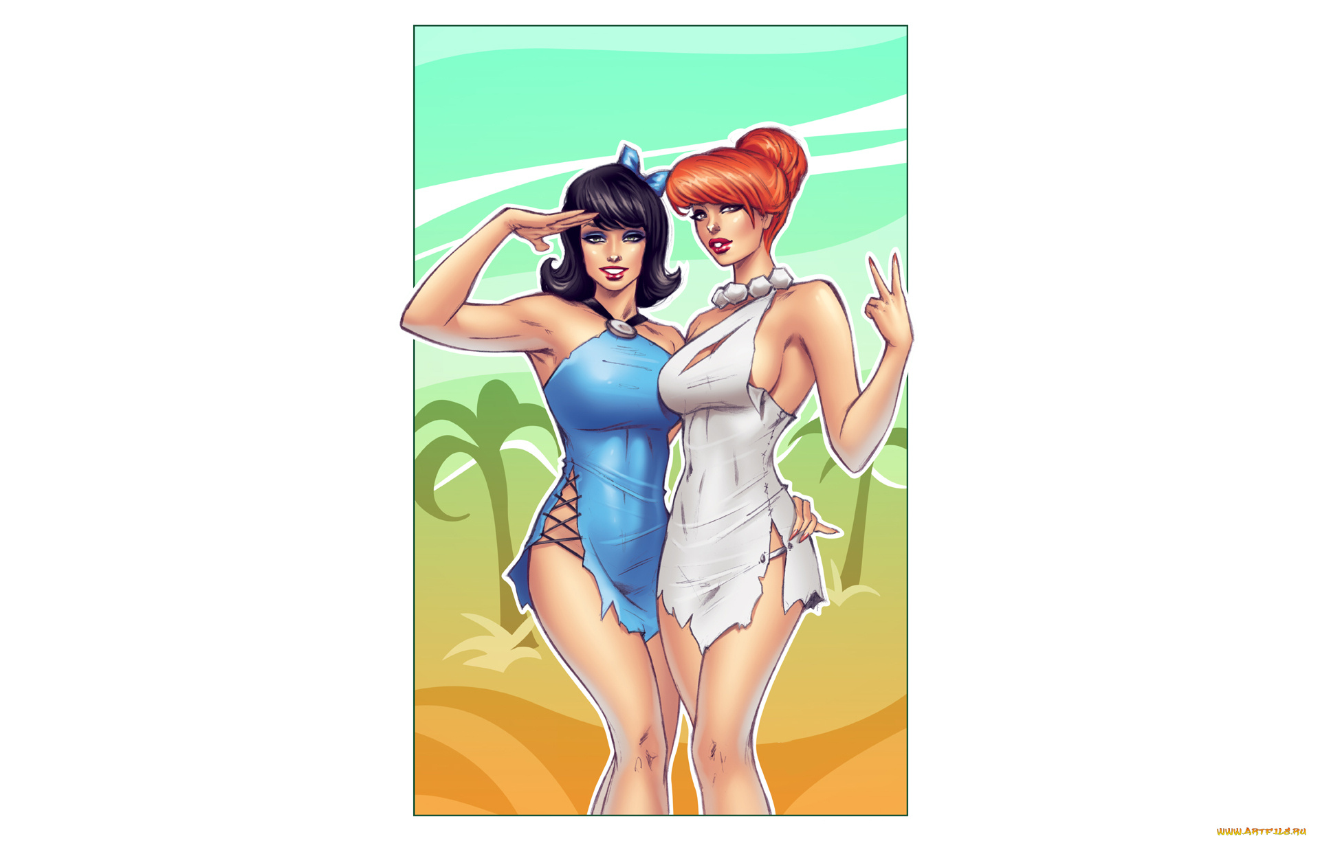 рисованное, комиксы, взгляд, фон, девушки