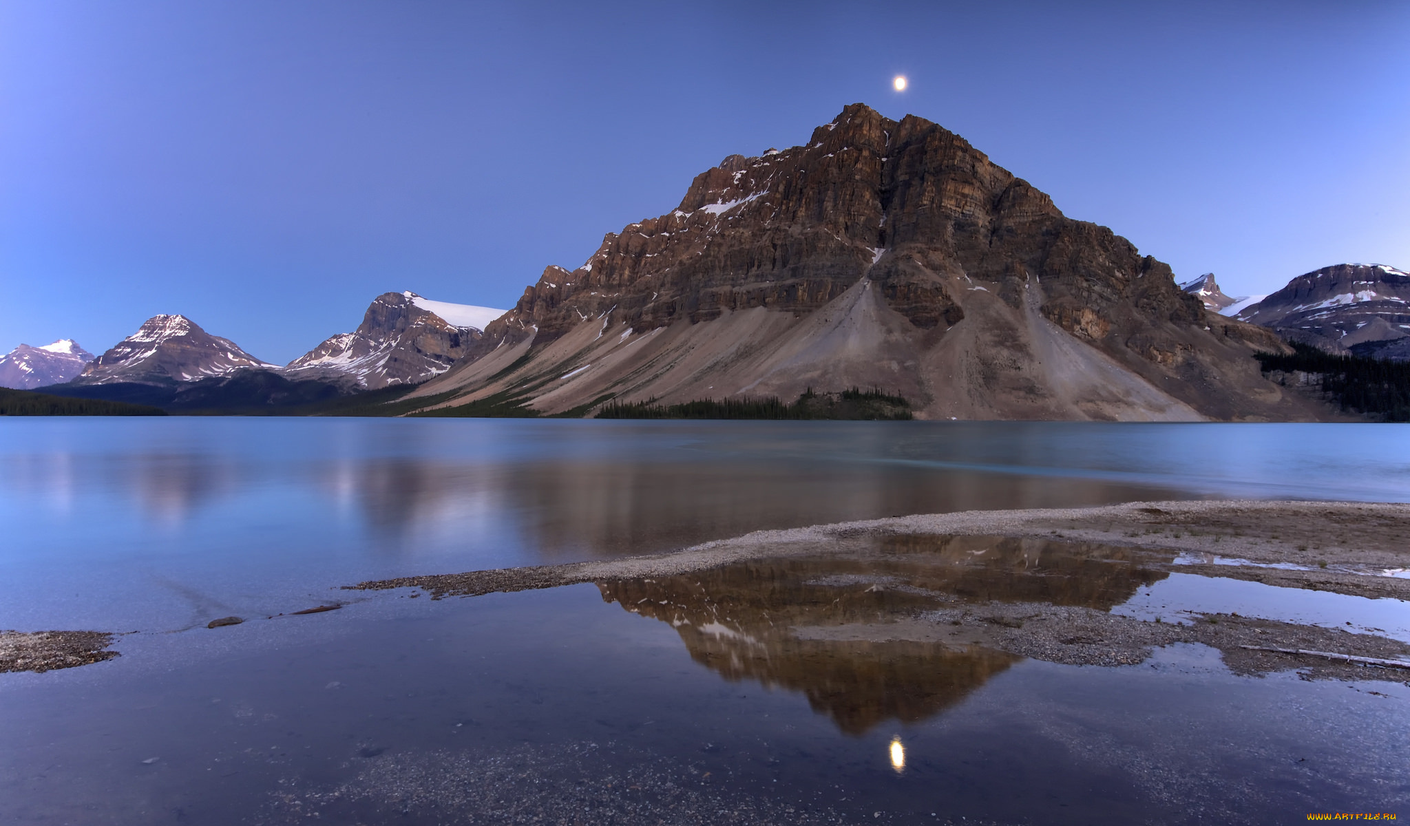 природа, реки, озера, альберта, канада, гора, озеро, луна