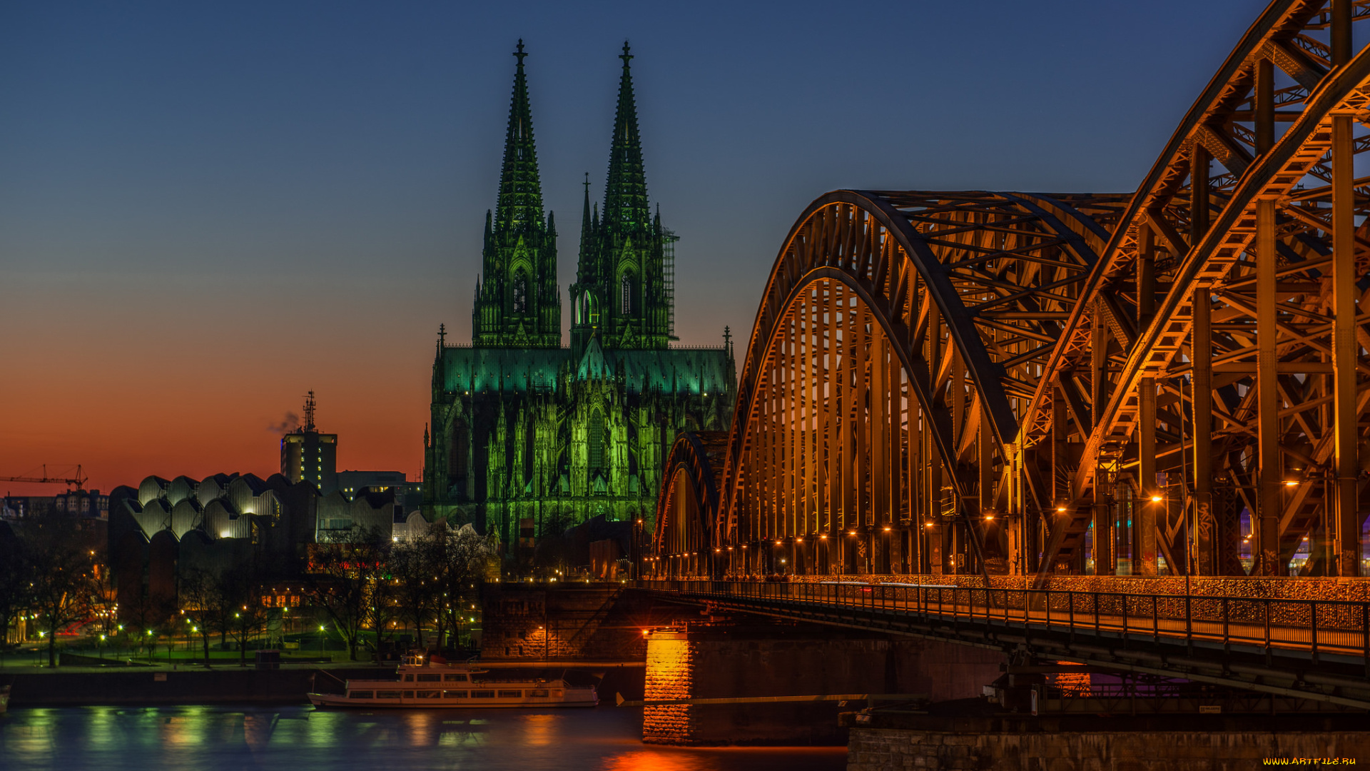 emerald, city, города, -, мосты, река, шпили, мост