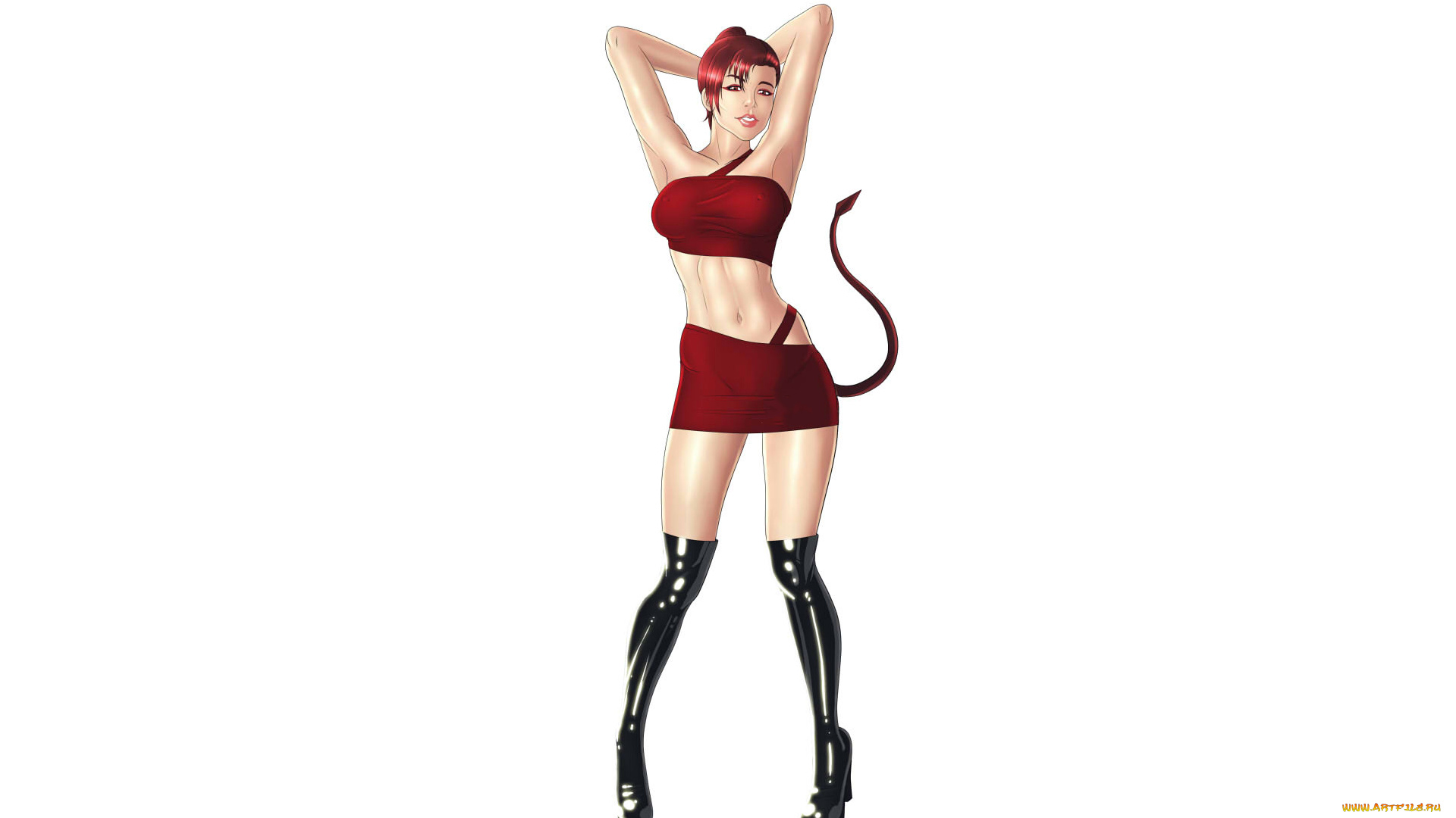 рисованное, комиксы, фон, девушка, хвост, взгляд