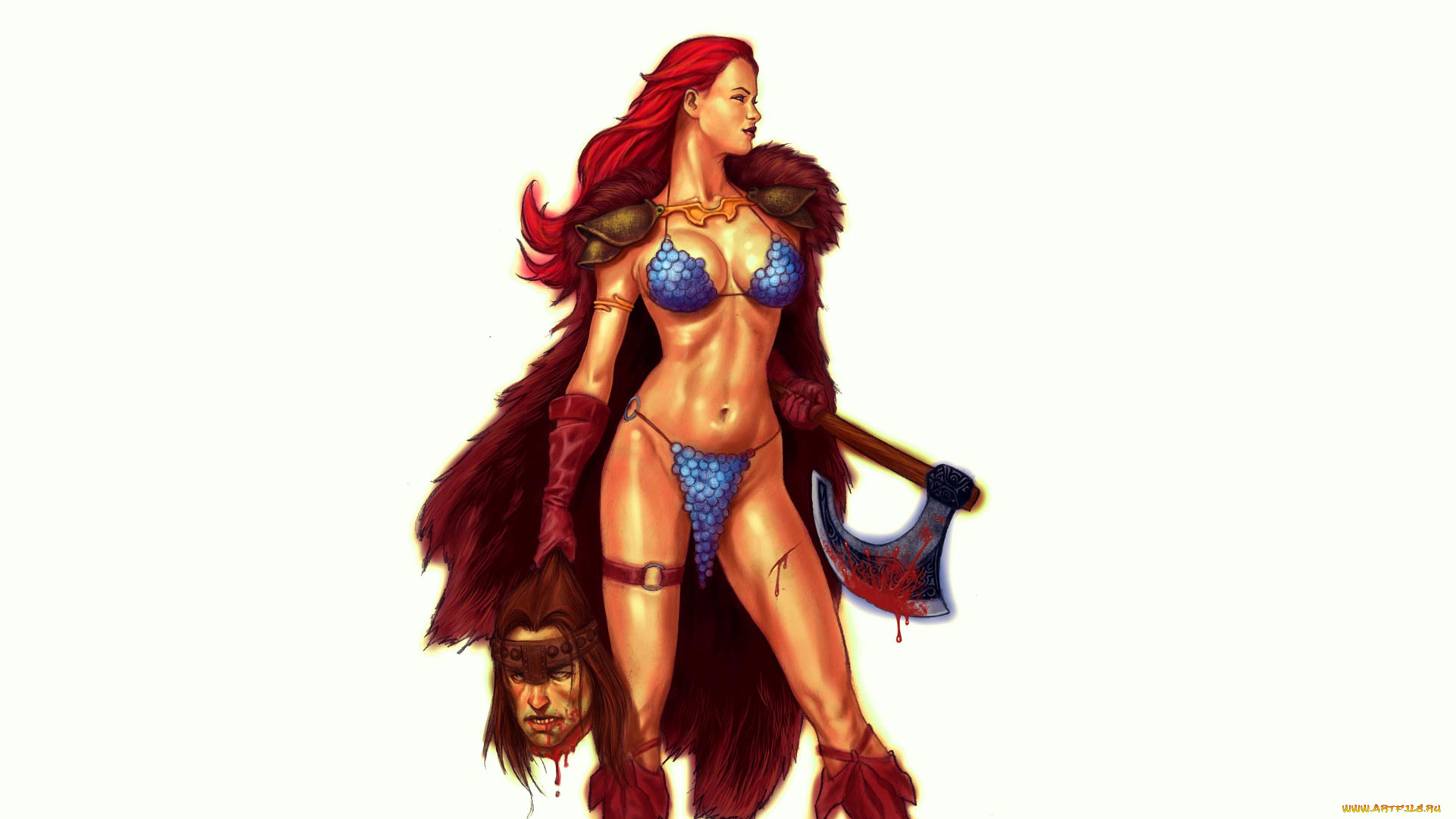 рисованное, комиксы, голова, униформа, топор, фон, девушка