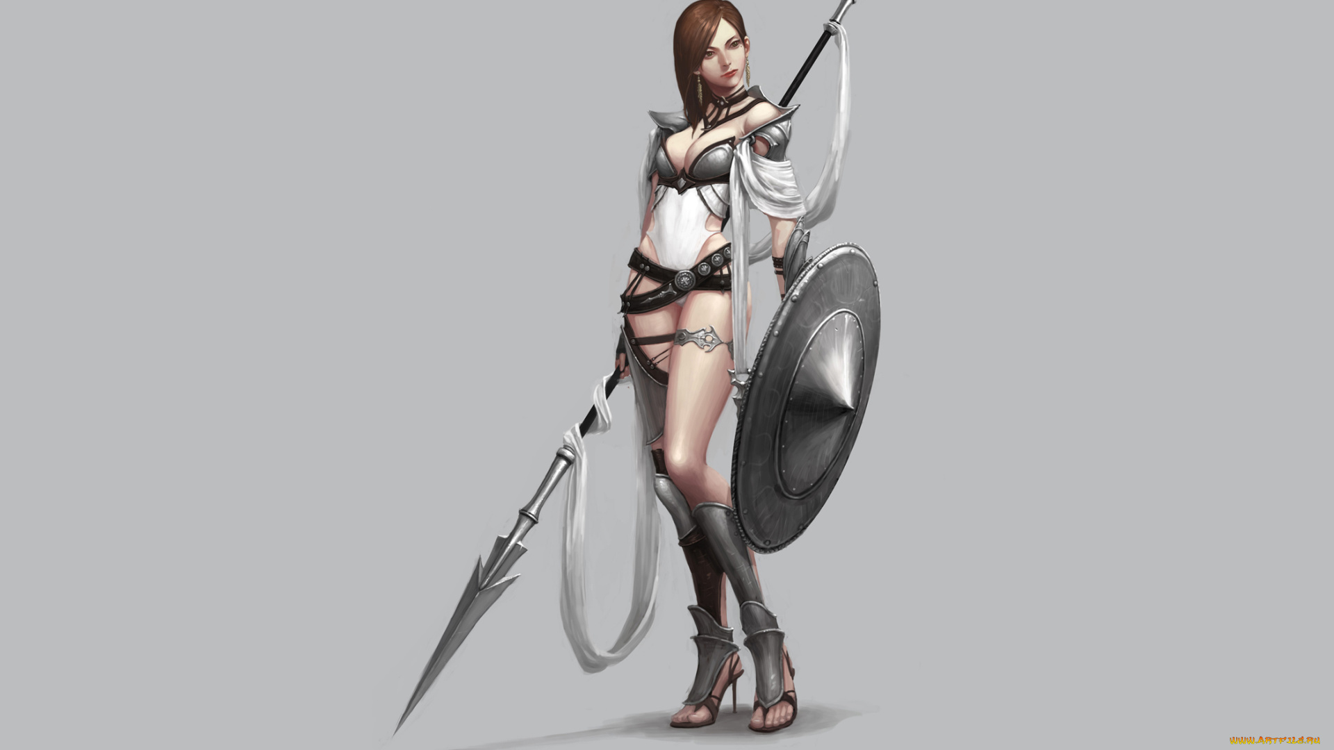 рисованное, комиксы, копьё, взгляд, фон, девушка, щит