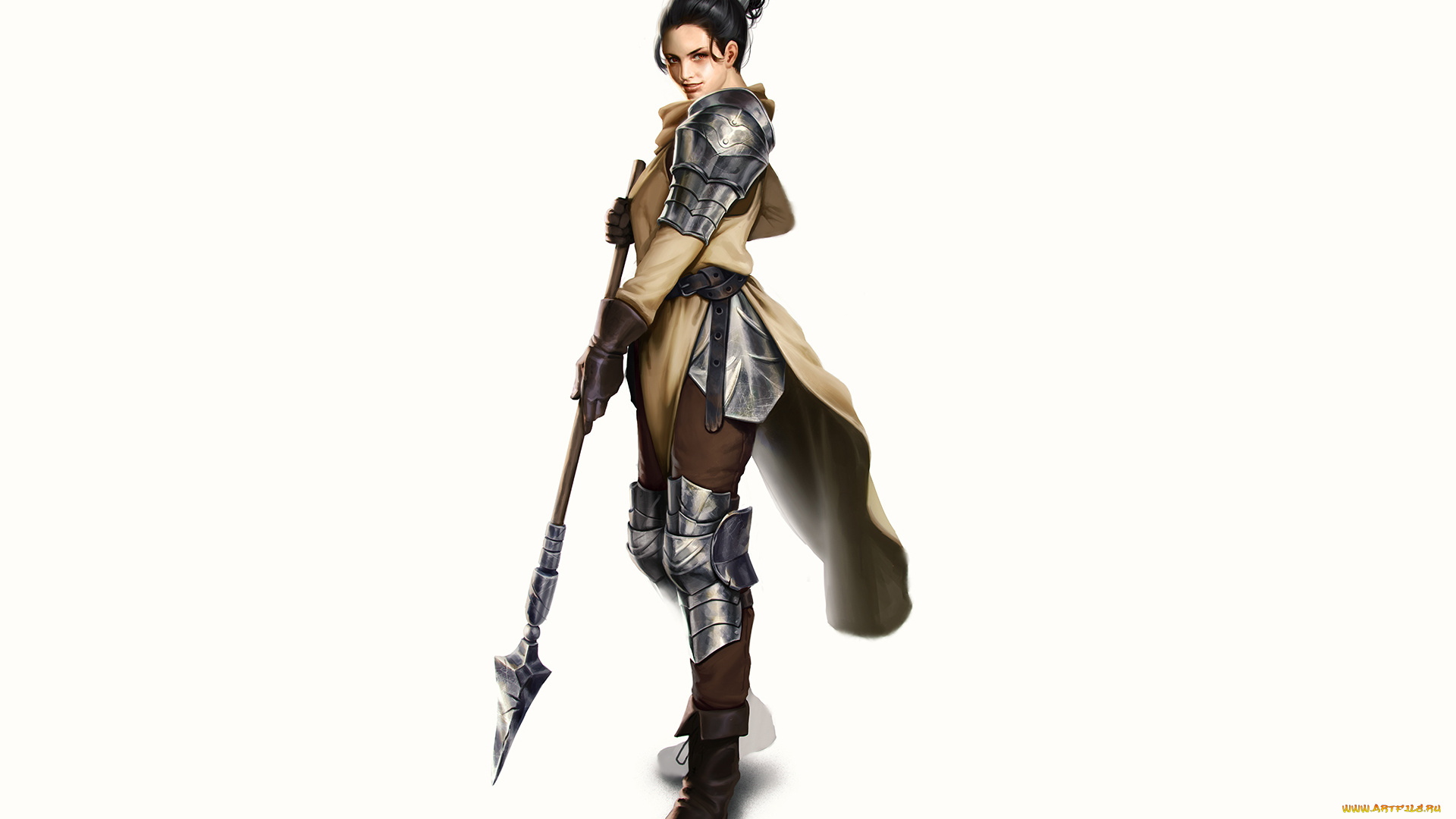 рисованное, люди, девушка, латы, фон, копьё, взгляд
