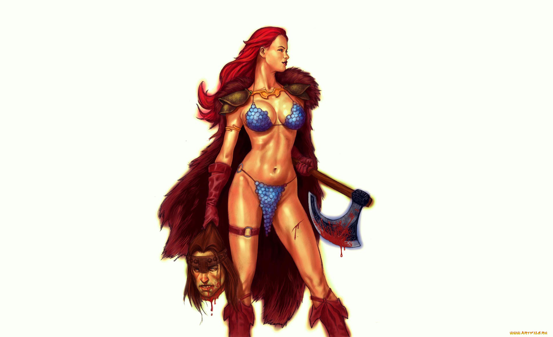 рисованное, комиксы, голова, униформа, топор, фон, девушка