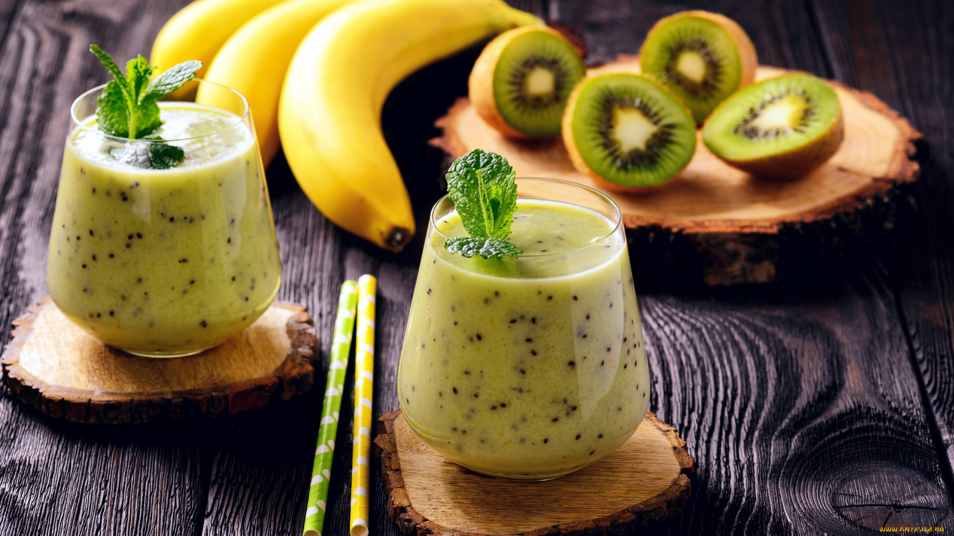 еда, напитки, смузи, банан, киви, мята