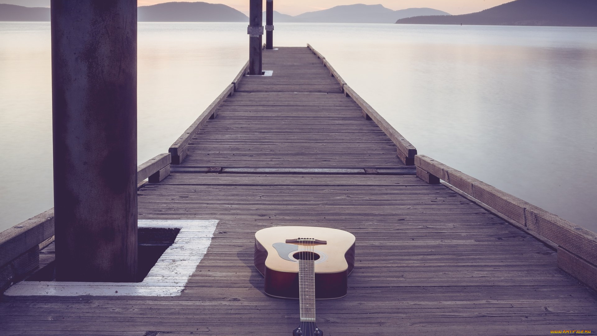 музыка, -музыкальные, инструменты, причал, водоем, гитара