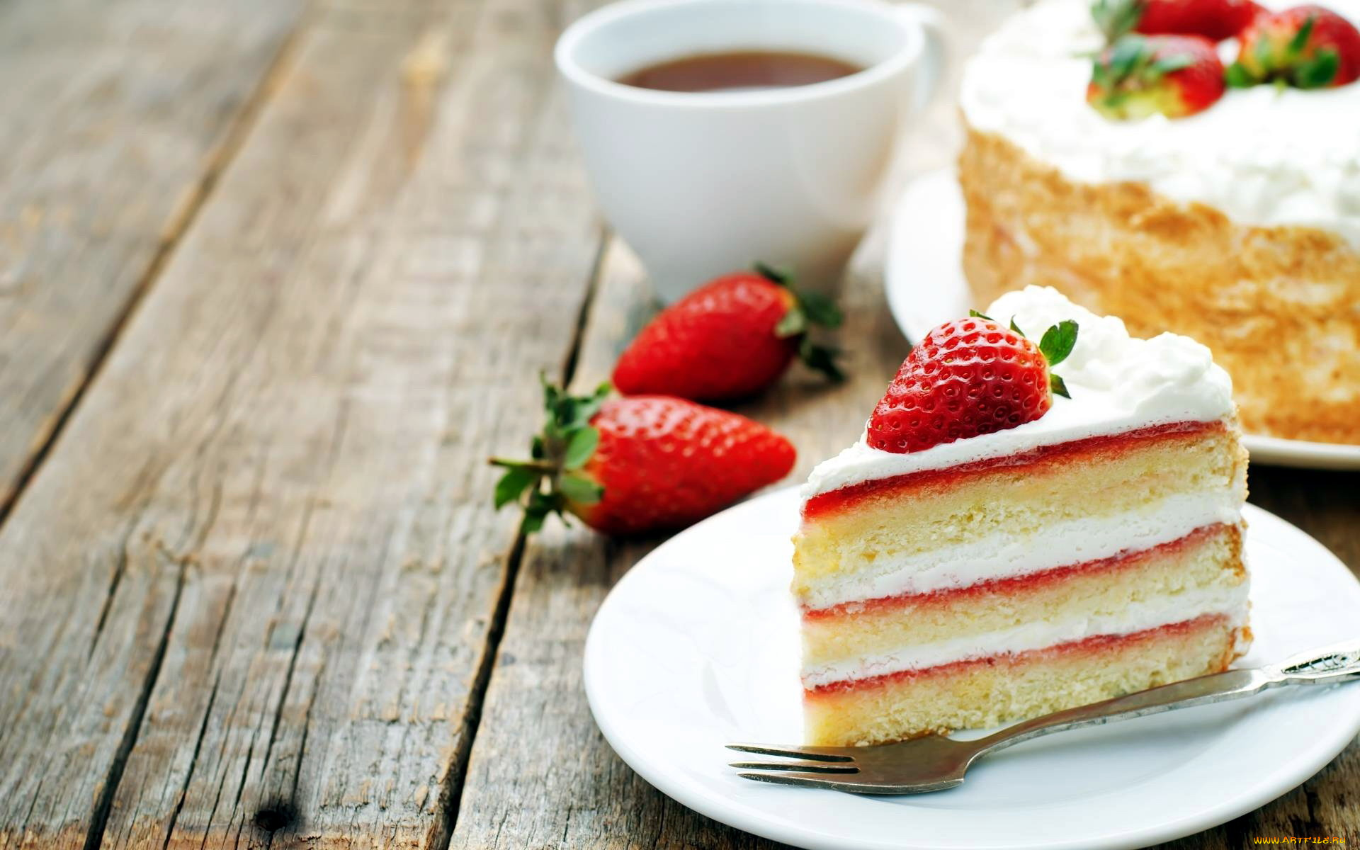 еда, торты, торт, клубника