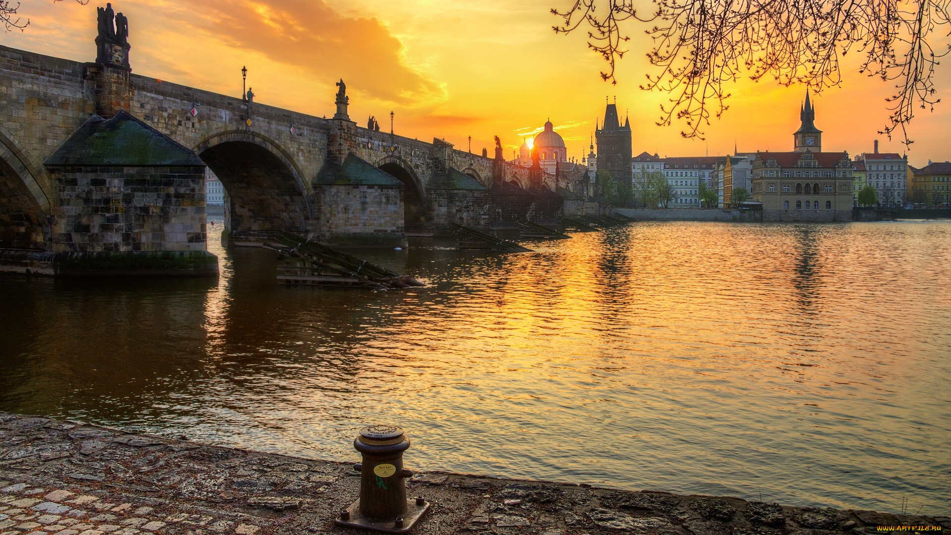 города, прага, , чехия, мост, влтава