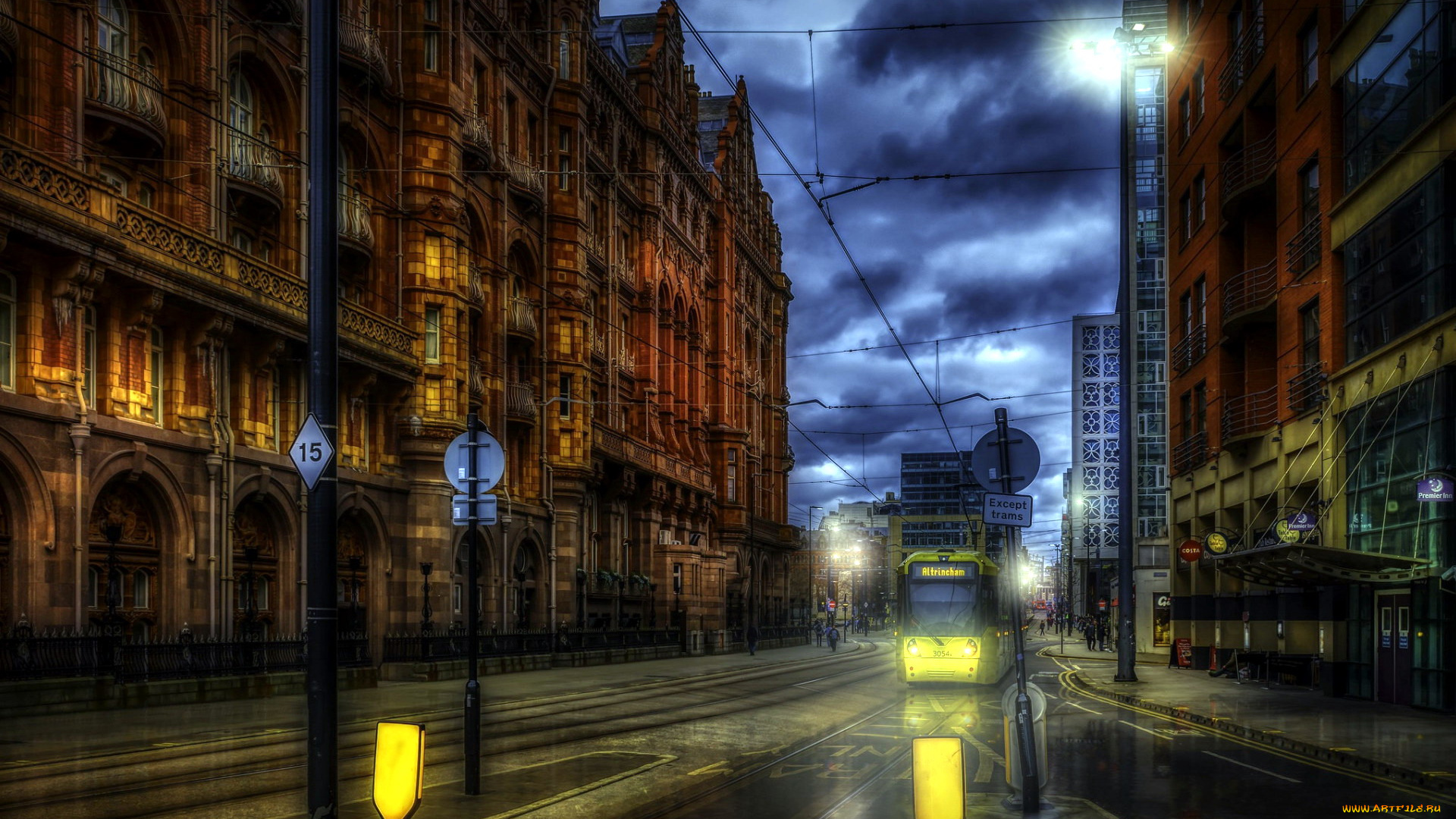 manchester, uk, города, -, огни, ночного, города