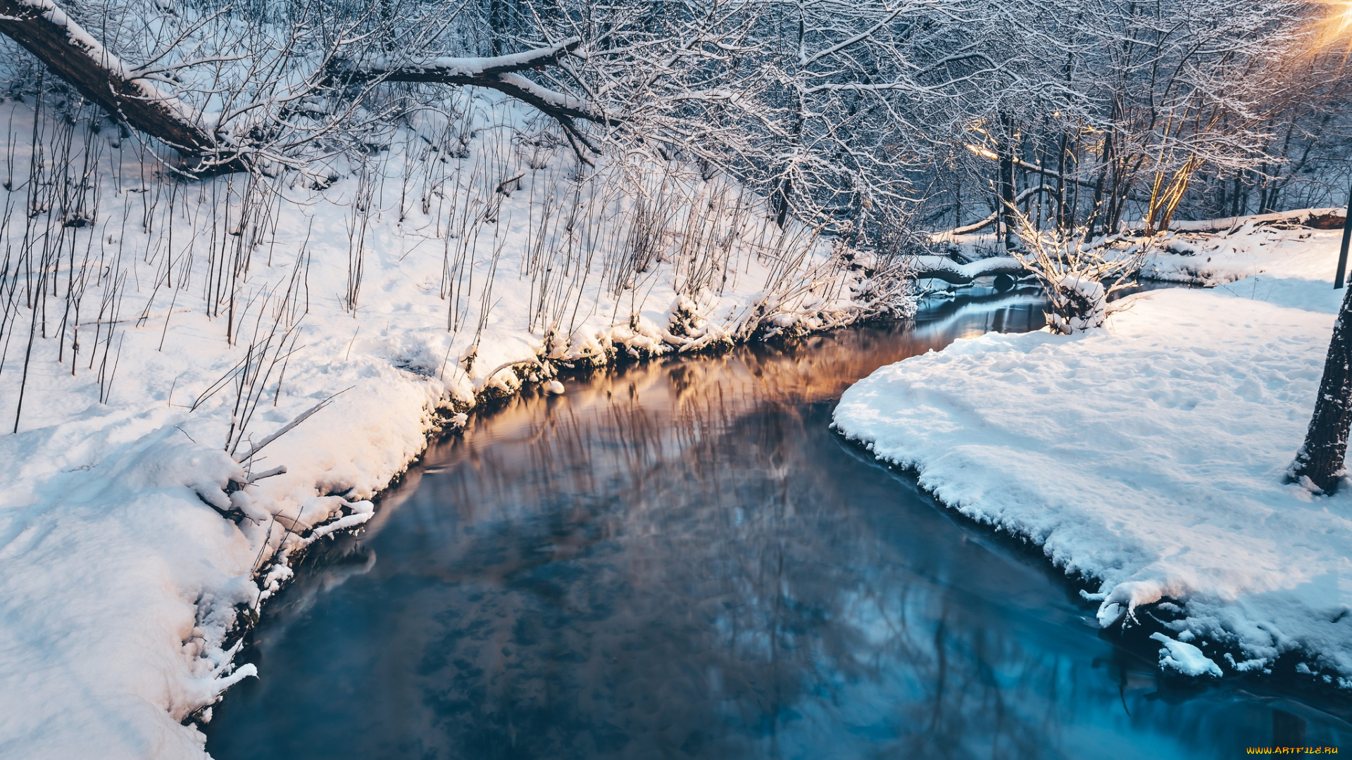 природа, реки, озера, деревья, снег