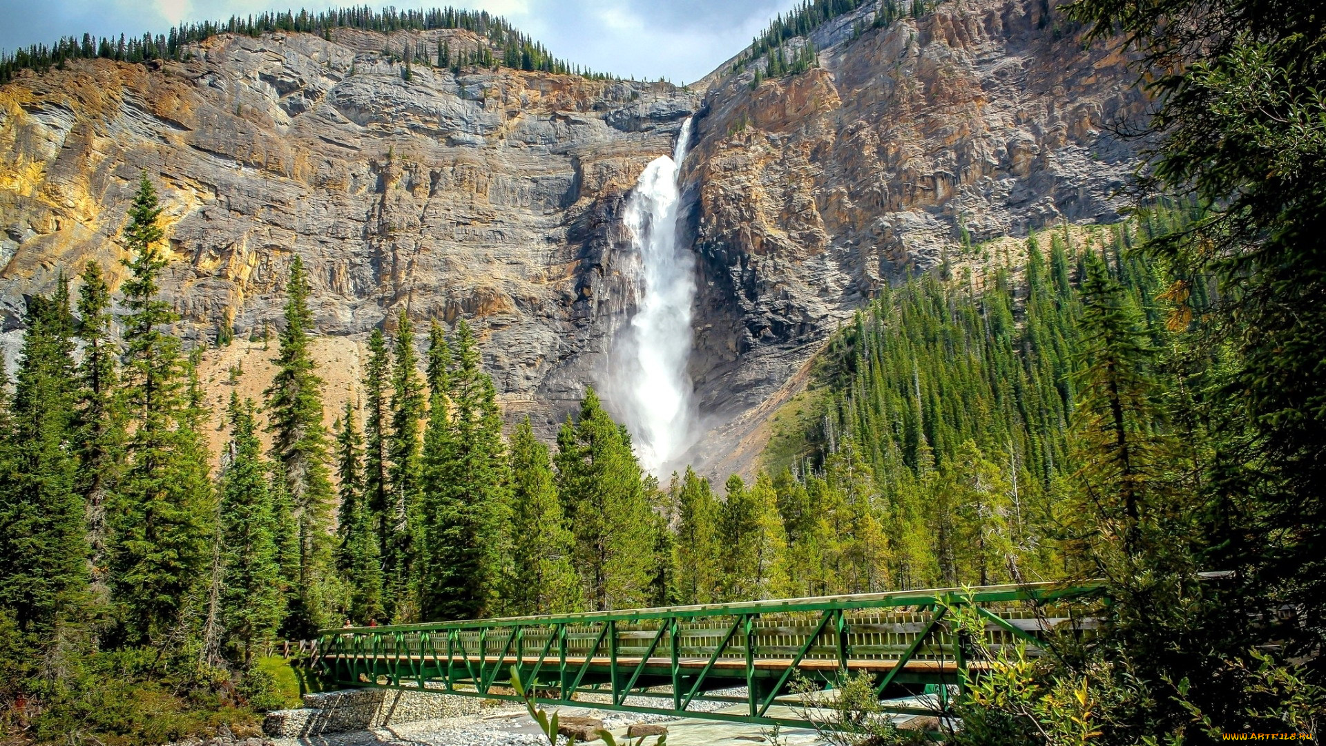 природа, водопады, мост, водопад, горы