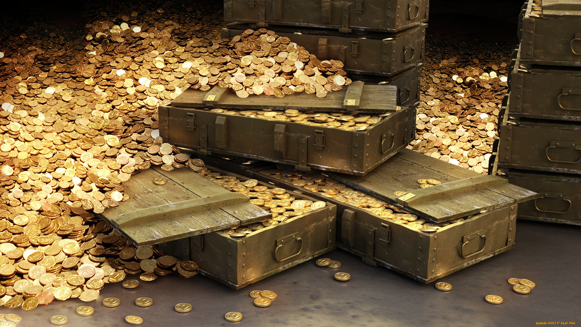 разное, золото, , купюры, , монеты, ящики, золотые, монеты
