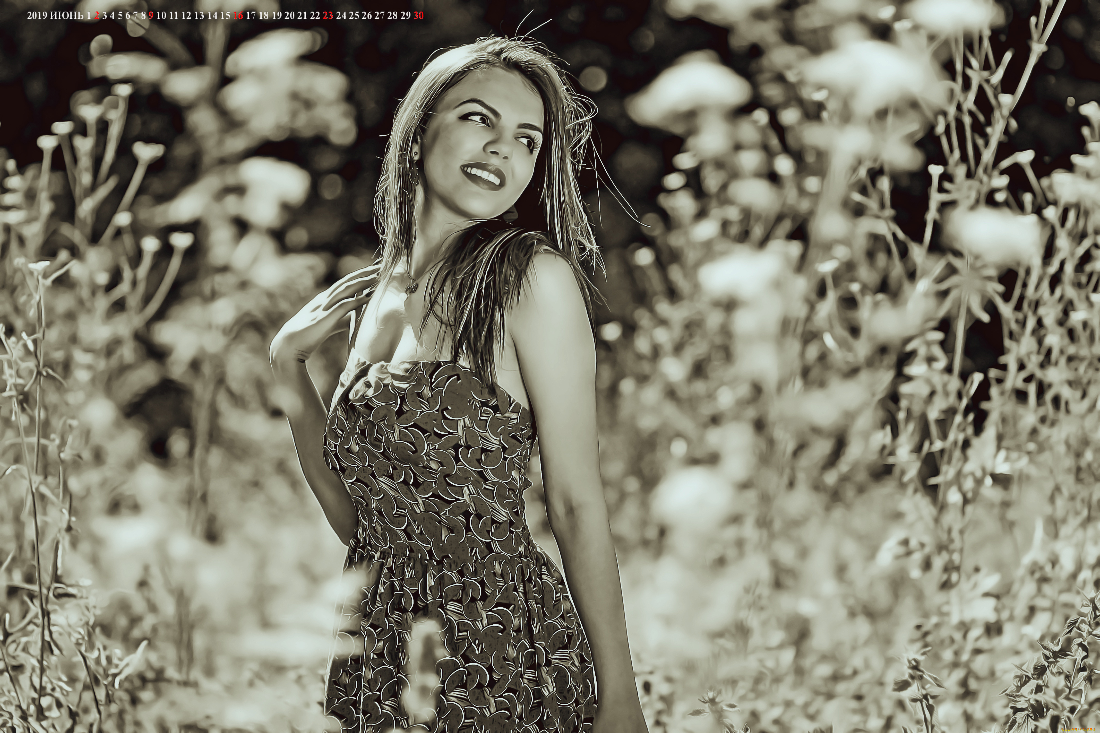 календари, компьютерный, дизайн, флора, природа, растение, улыбка, девушка