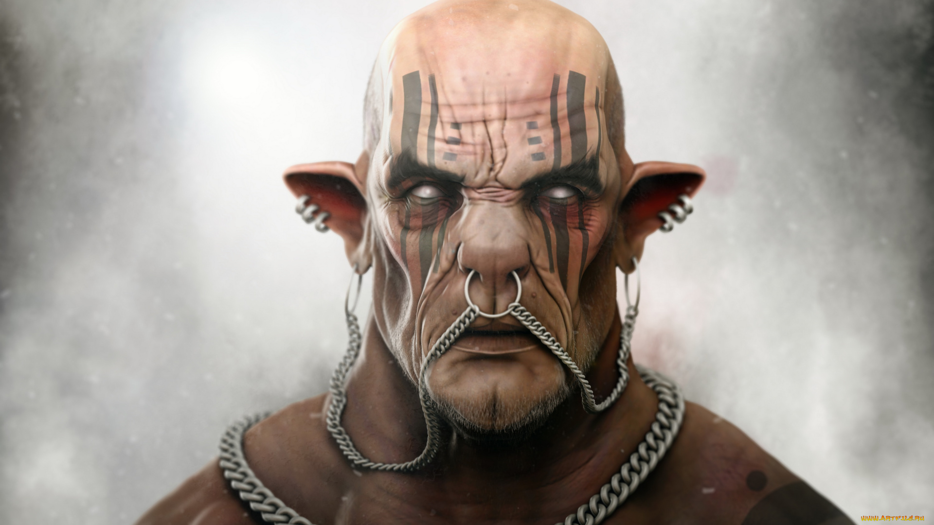 3д, графика, существа, , creatures, орк, фон, взгляд, пирсинг