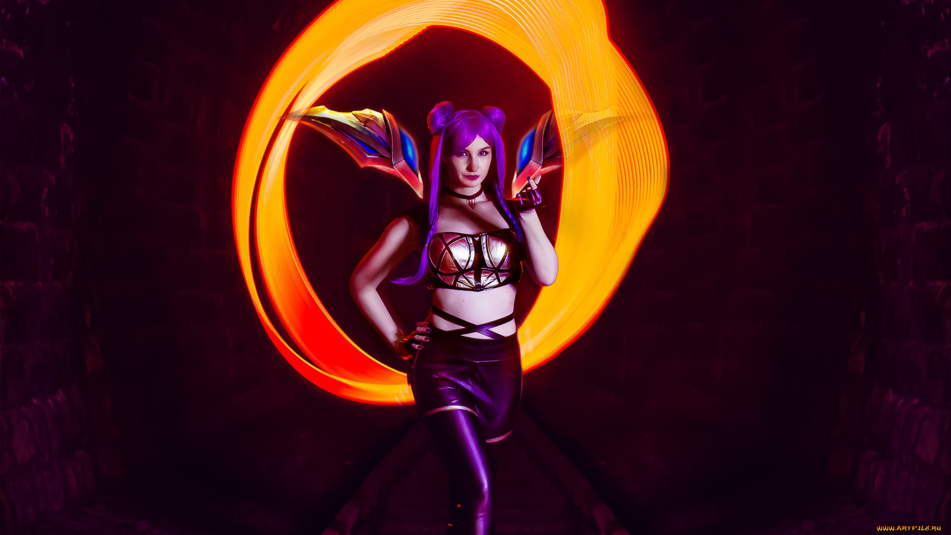 девушки, -, креатив, , косплей, league, of, legends, огонь, тоннель