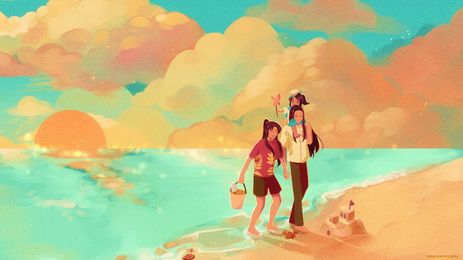 аниме, mo, dao, zu, shi, вэй, усянь, лань, ванцзы, ребенок, море, облака, пляж