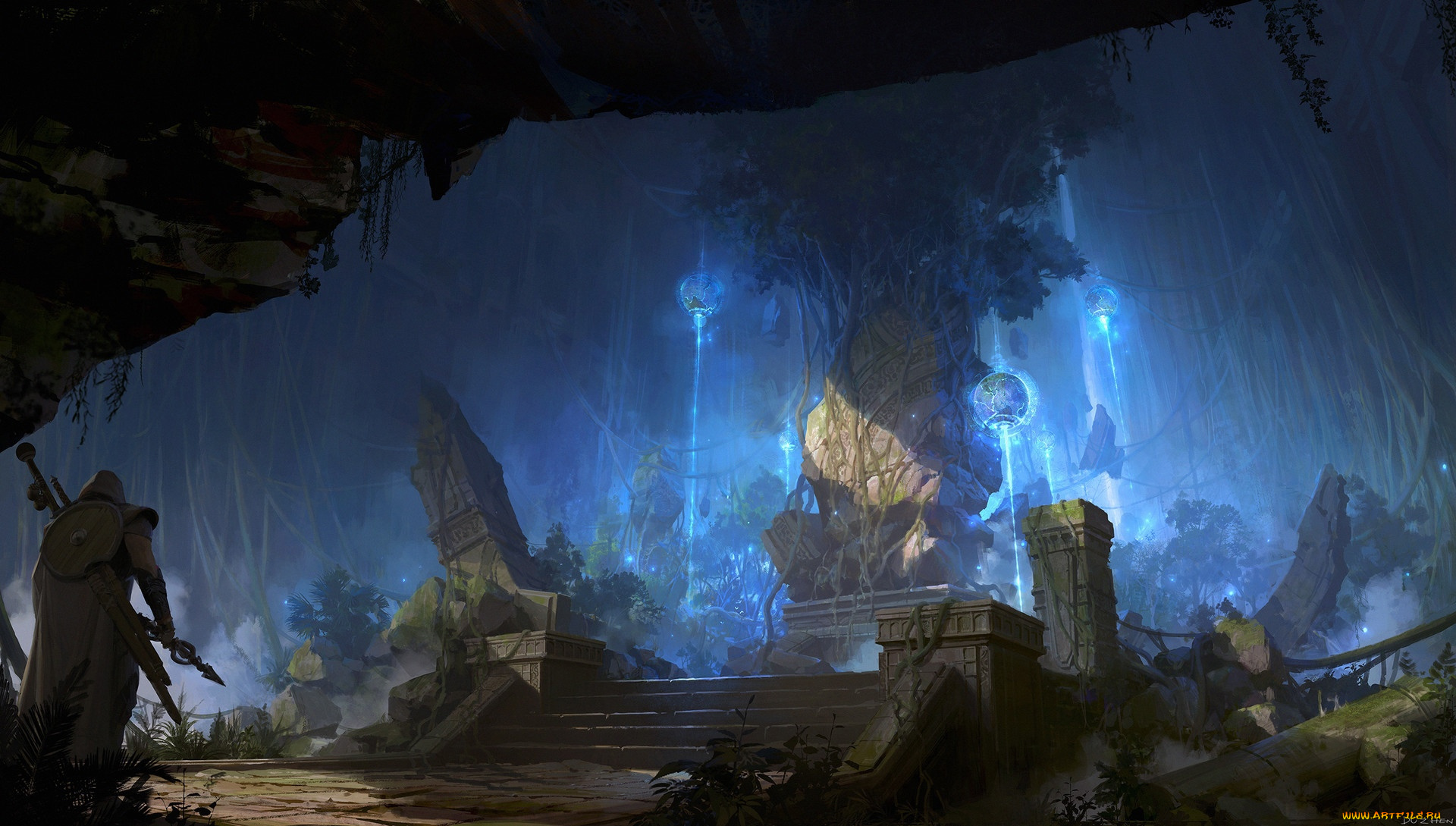 фэнтези, иные, миры, , иные, времена, воин, пещера, трон, ступени