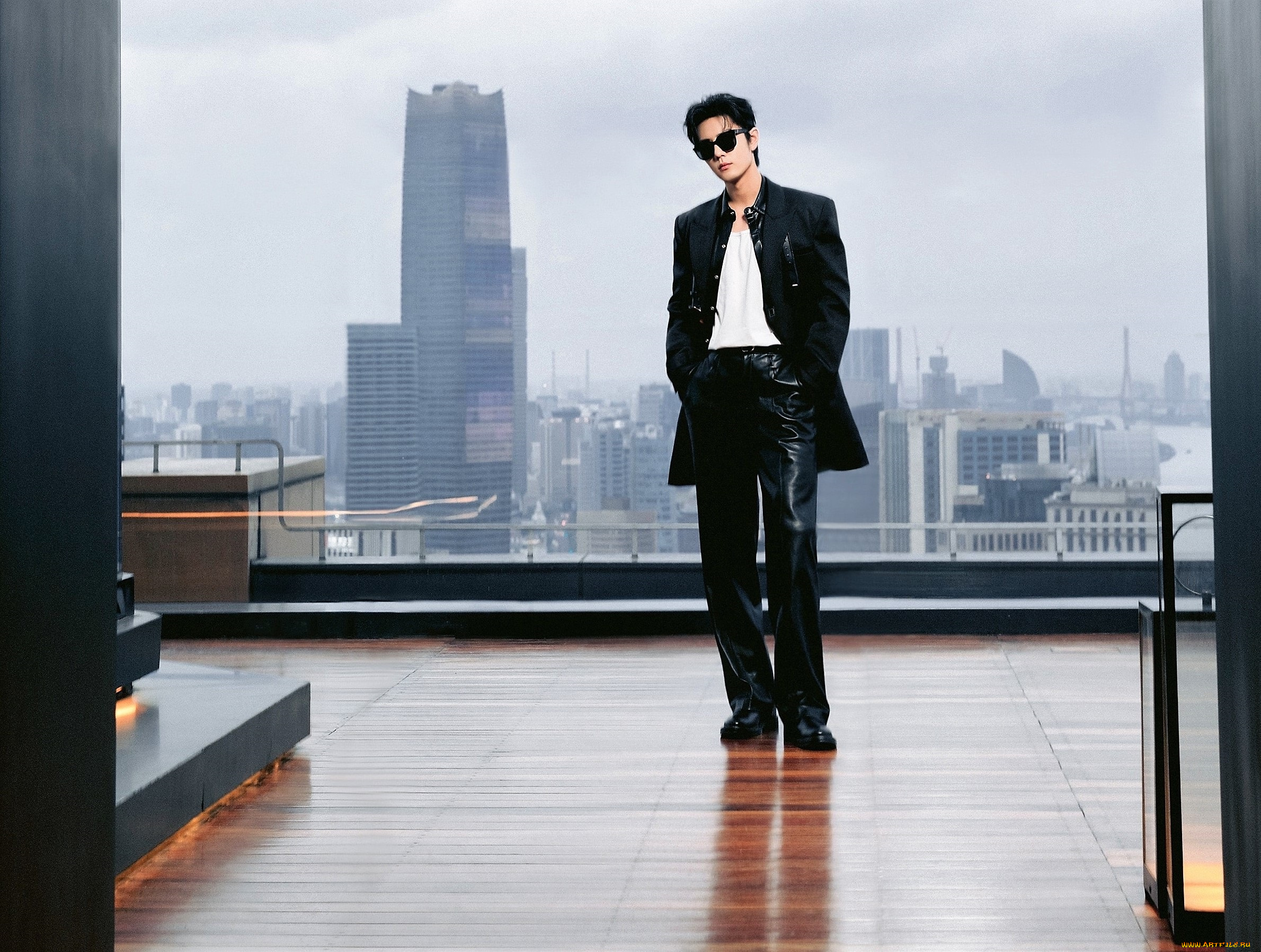 мужчины, xiao, zhan, костюм, очки, окно, город