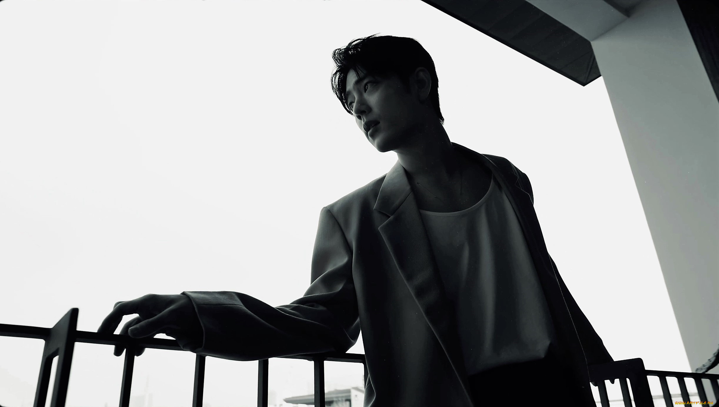 мужчины, xiao, zhan, актер, пиджак, ограда, балкон