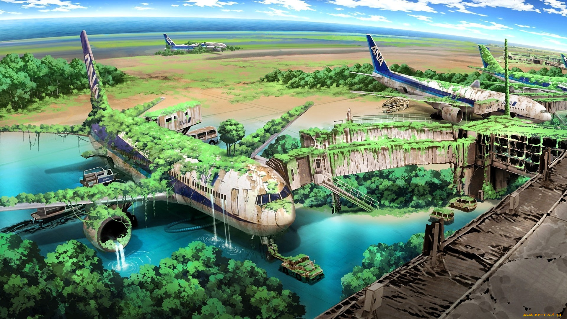 фэнтези, иные, миры, , иные, времена, самолеты, развалины, река