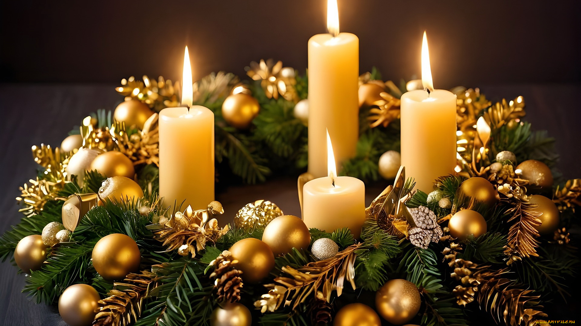 3д, графика, праздники, , holidays, рождественский, венок, свечи