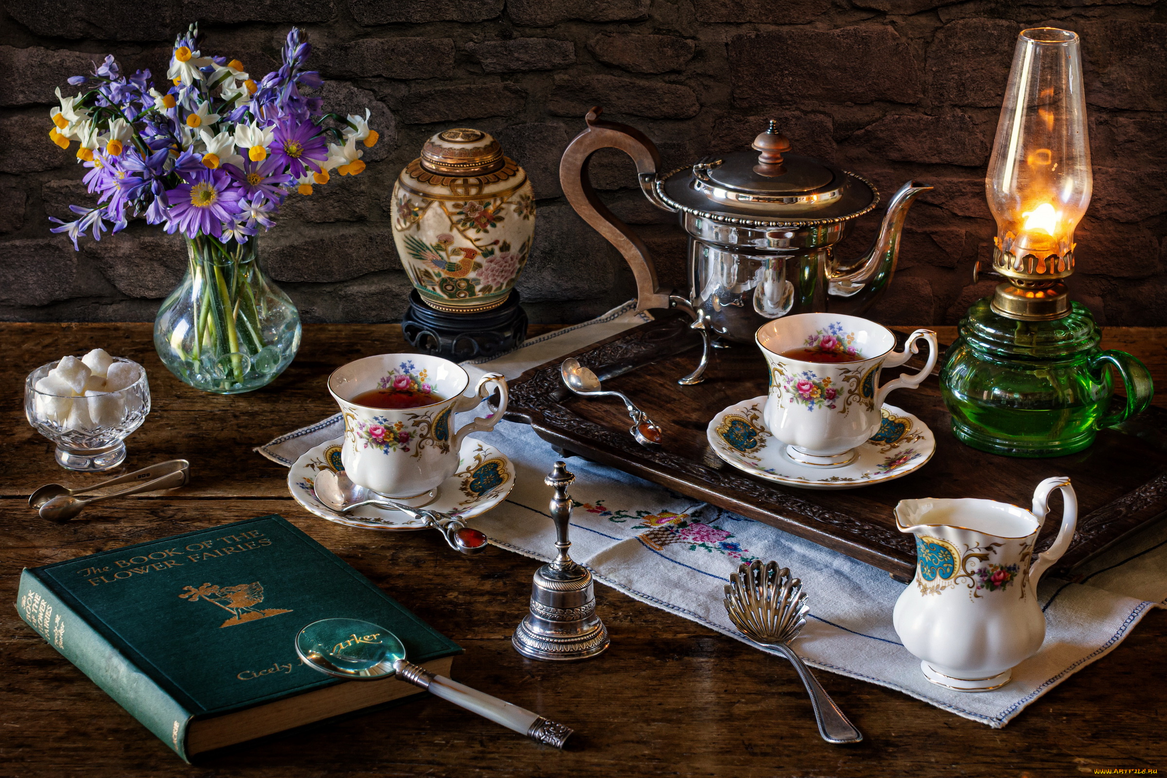 еда, напитки, , чай, лампа, сахар, букет, колокольчик, чай, чайник, сливки