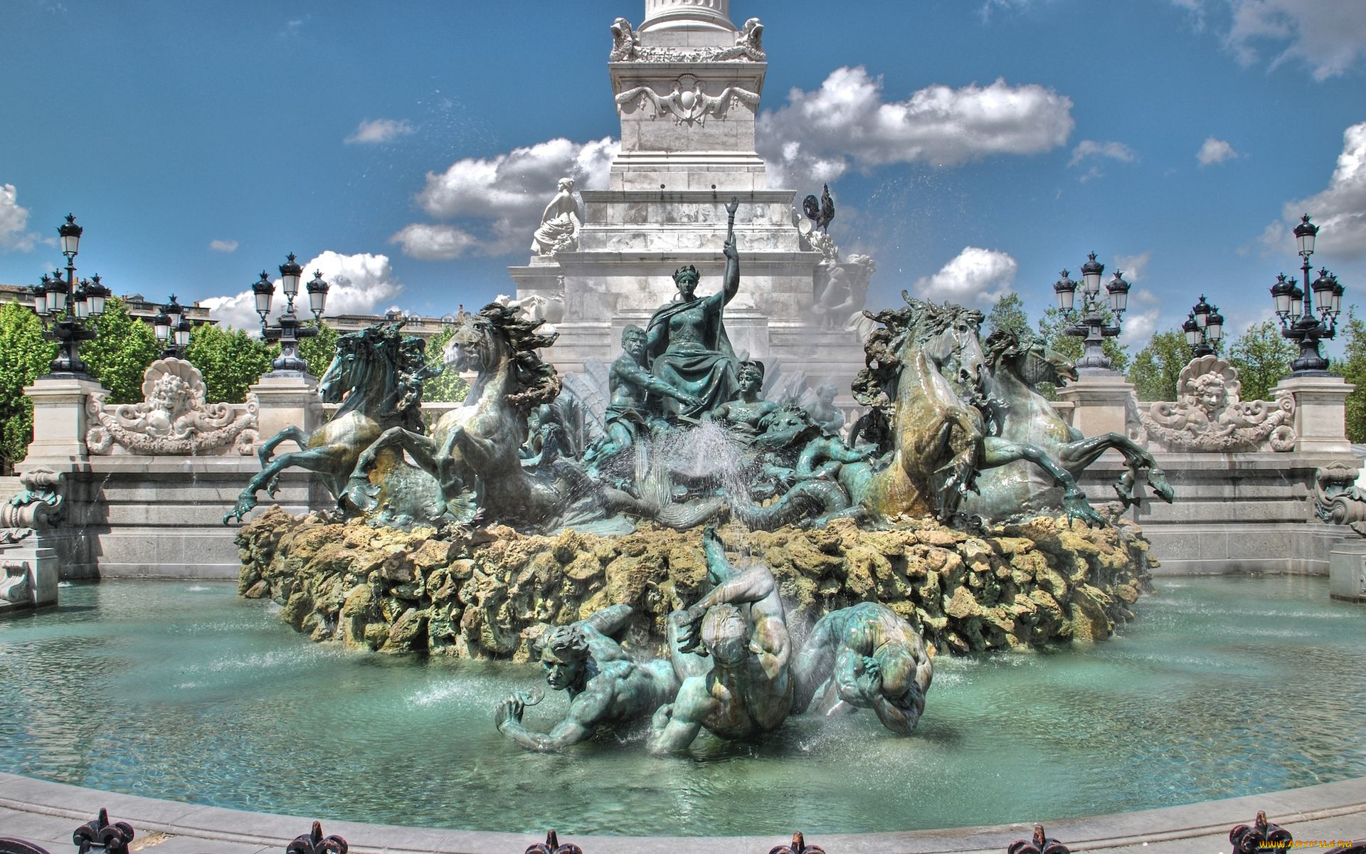 bordeaux, france, города, фонтаны