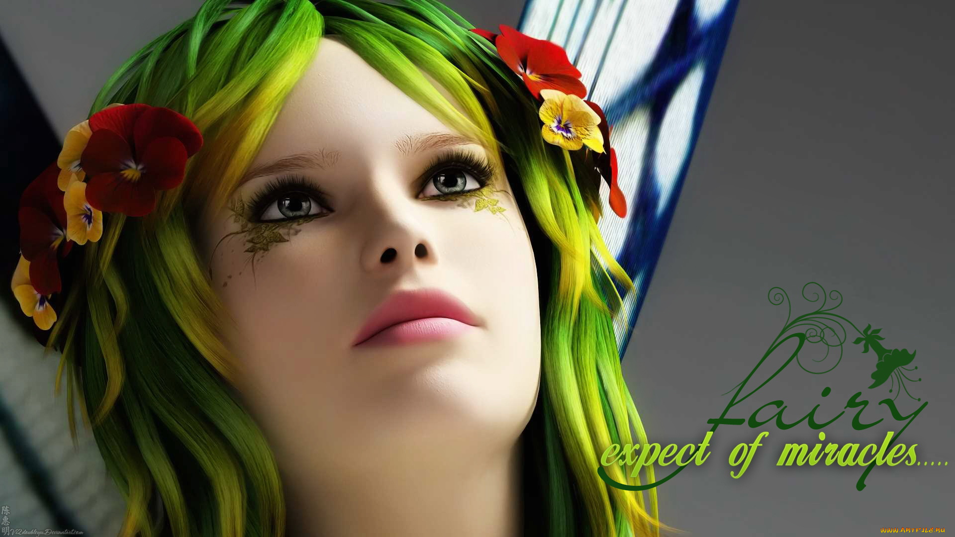 3д, графика, elves, эльфы, цветы, губы, глаза