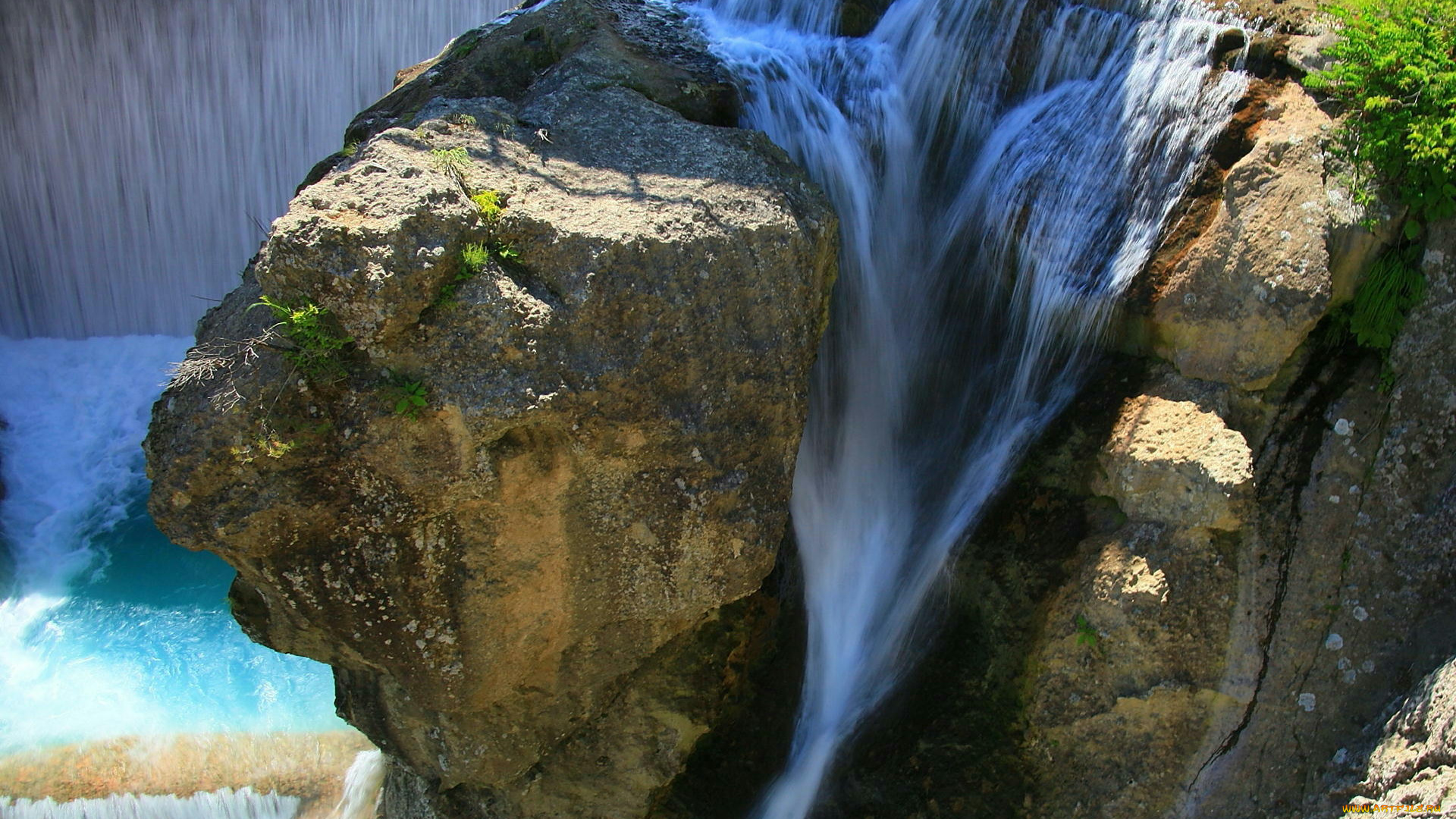 природа, водопады, вода, водопад, камни