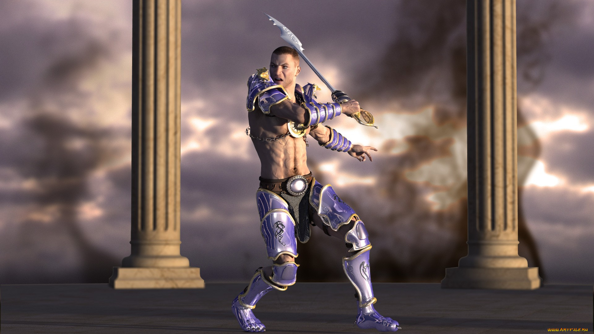 3д, графика, fantasy, фантазия, колоны, воин