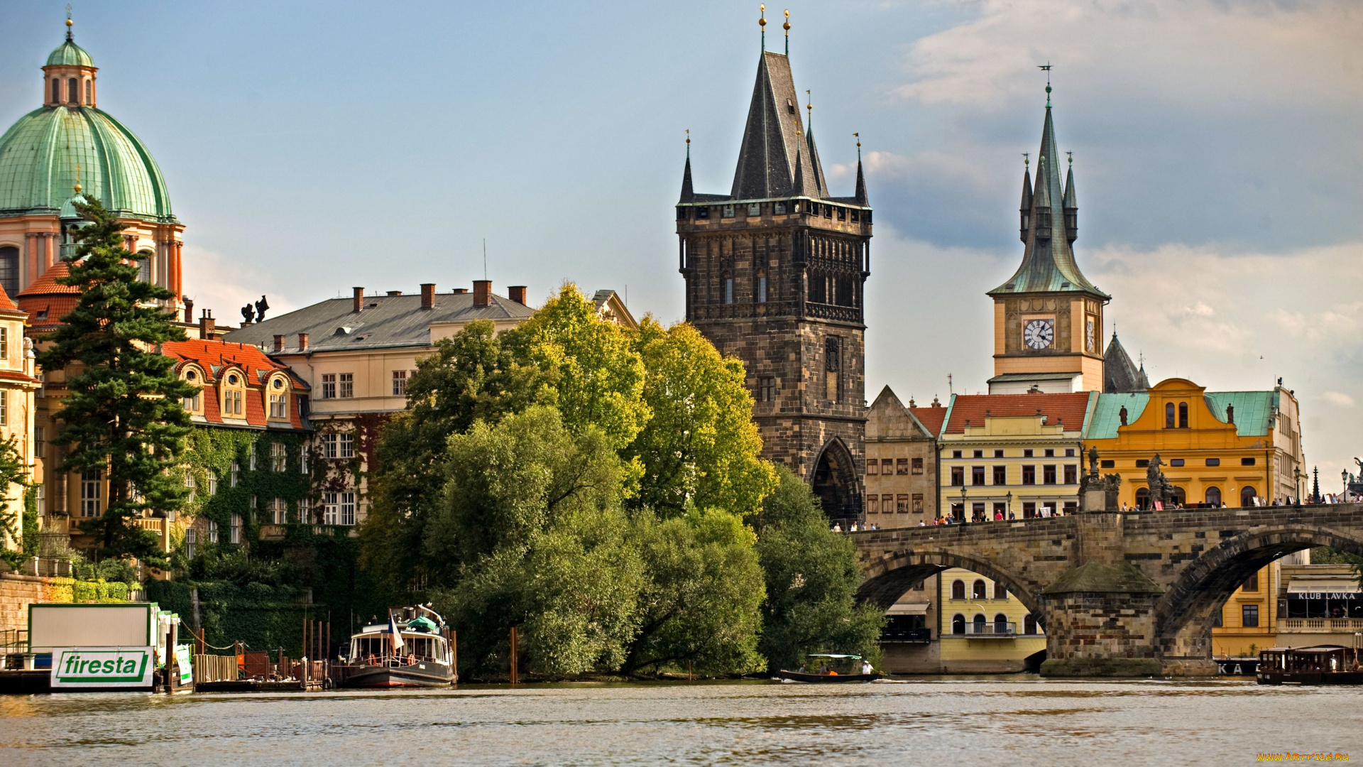 города, прага, Чехия, башня, река, мост