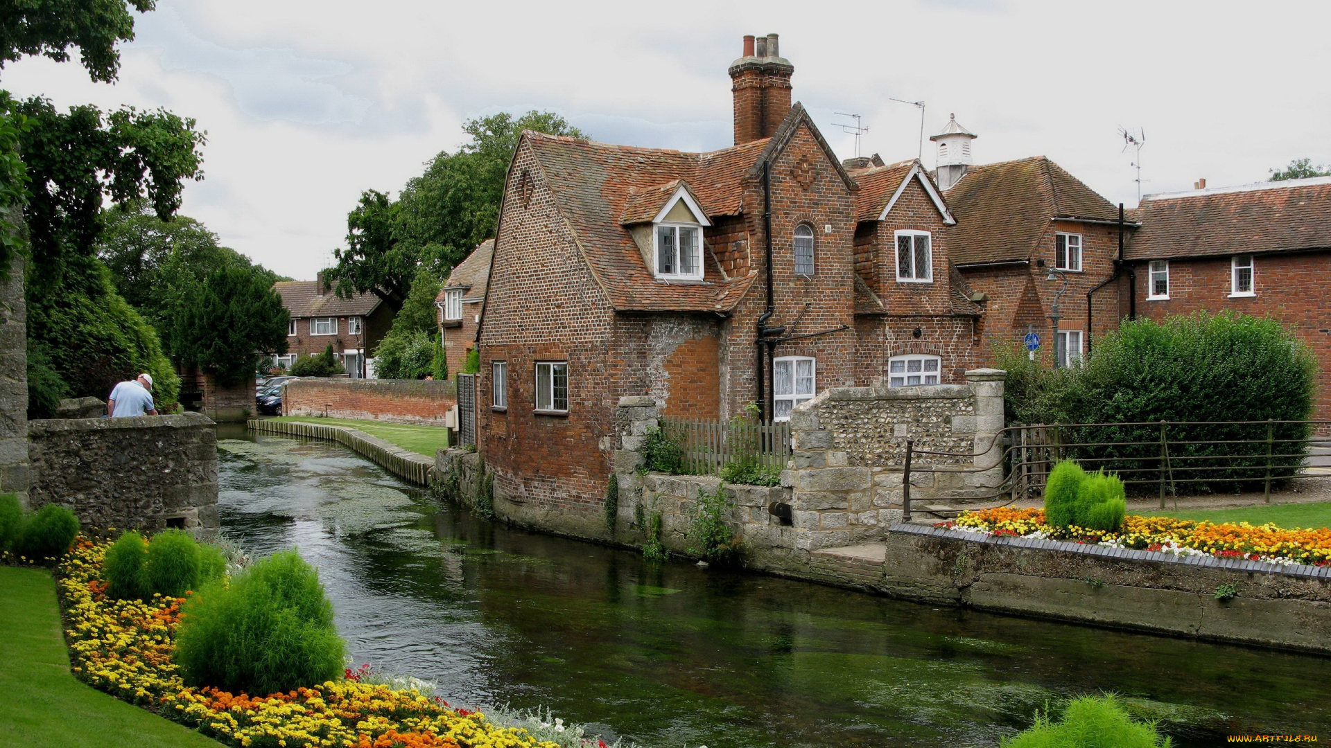 соединенное, королевство, canterbury, города, улицы, площади, набережные, речка, дома, декор, лужайка