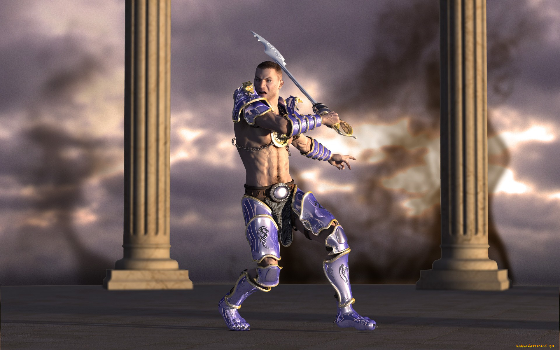 3д, графика, fantasy, фантазия, колоны, воин