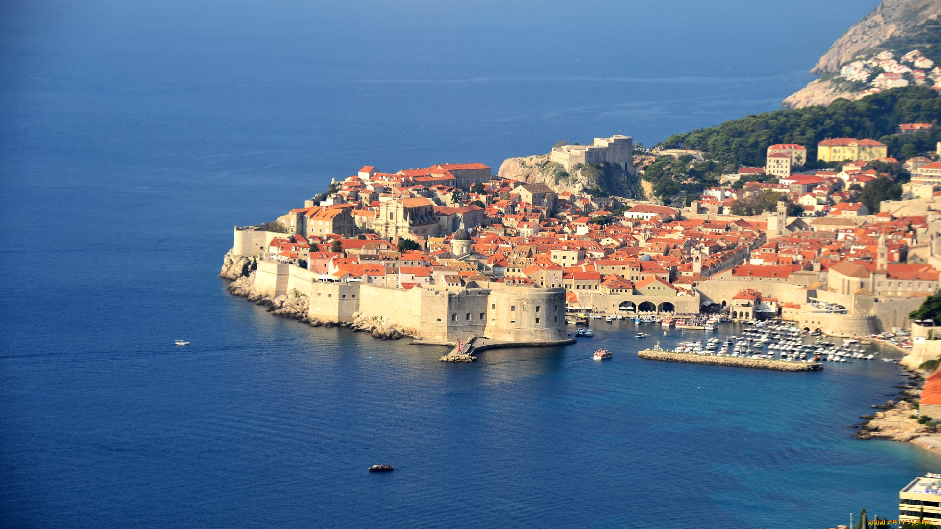 города, дубровник, хорватия, дома, панорама, море