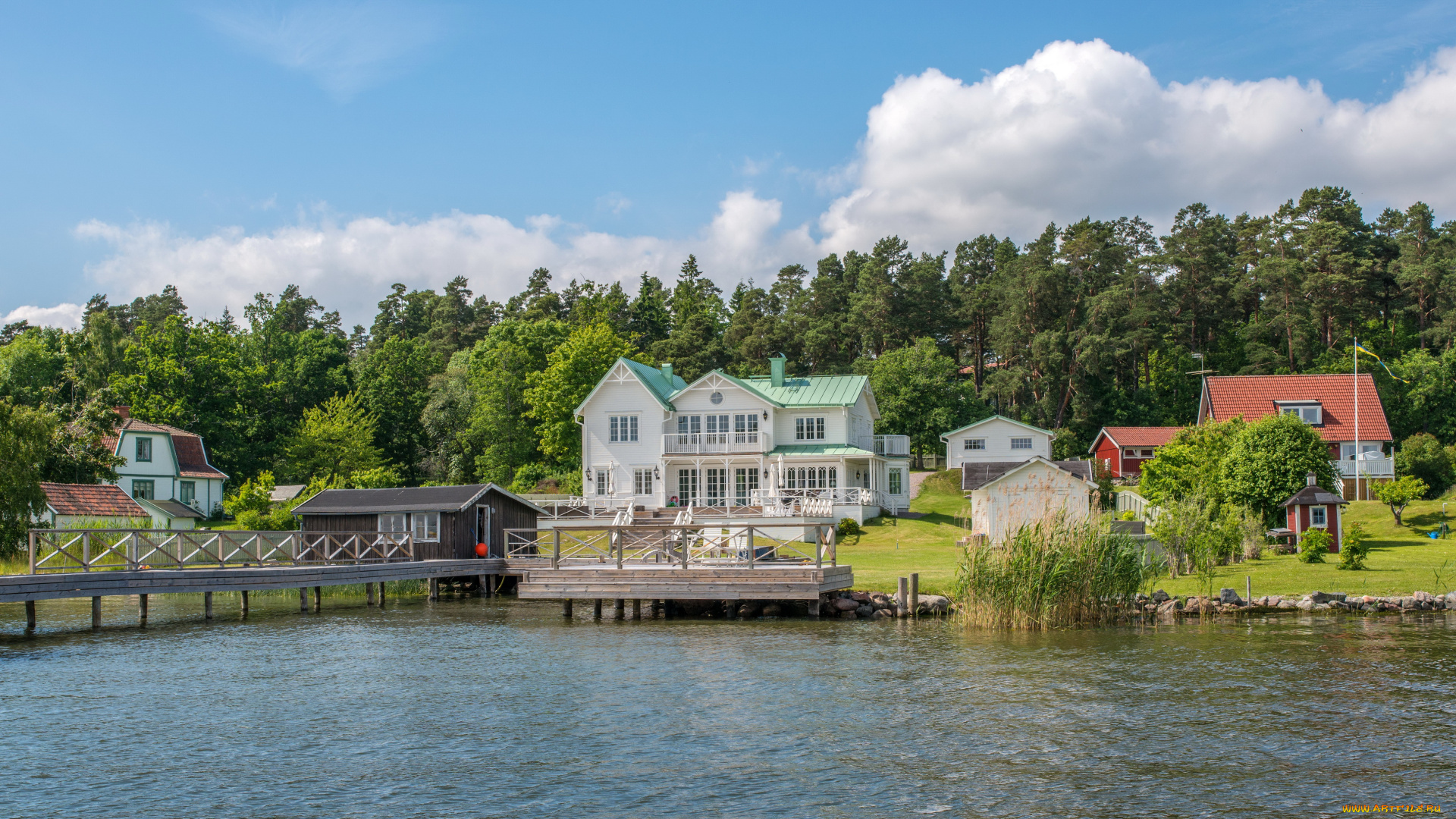 швеция, vaxholm, города, улицы, площади, набережные, пейзаж, дома, река