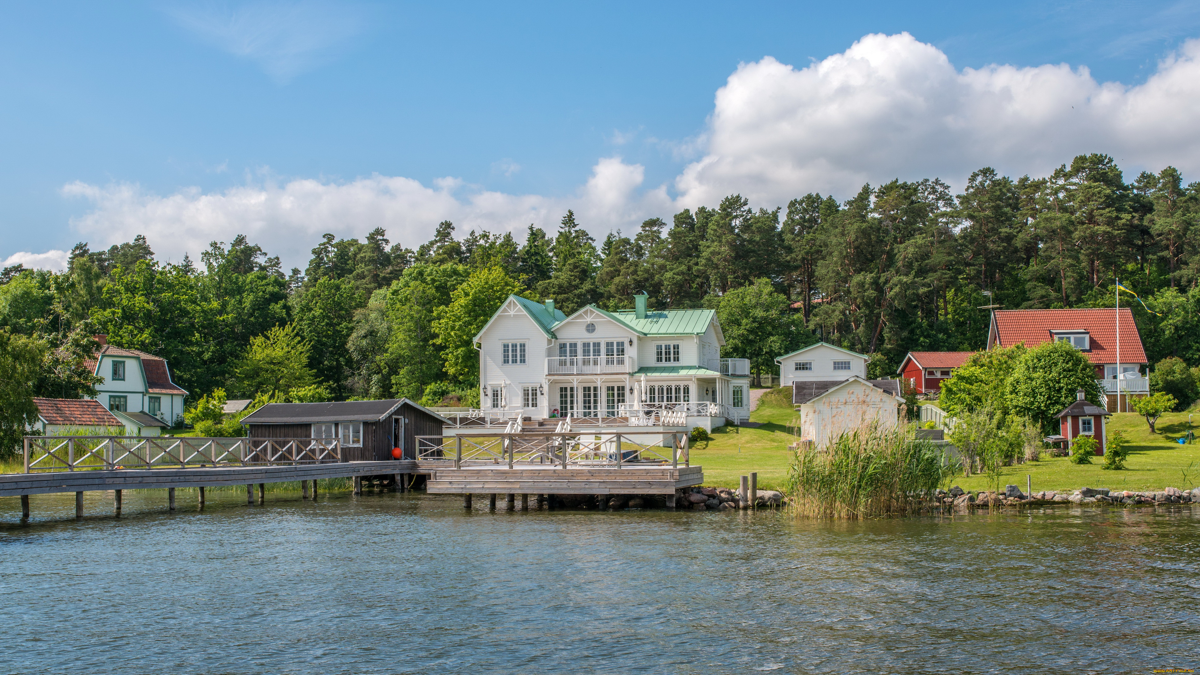 швеция, vaxholm, города, улицы, площади, набережные, пейзаж, дома, река