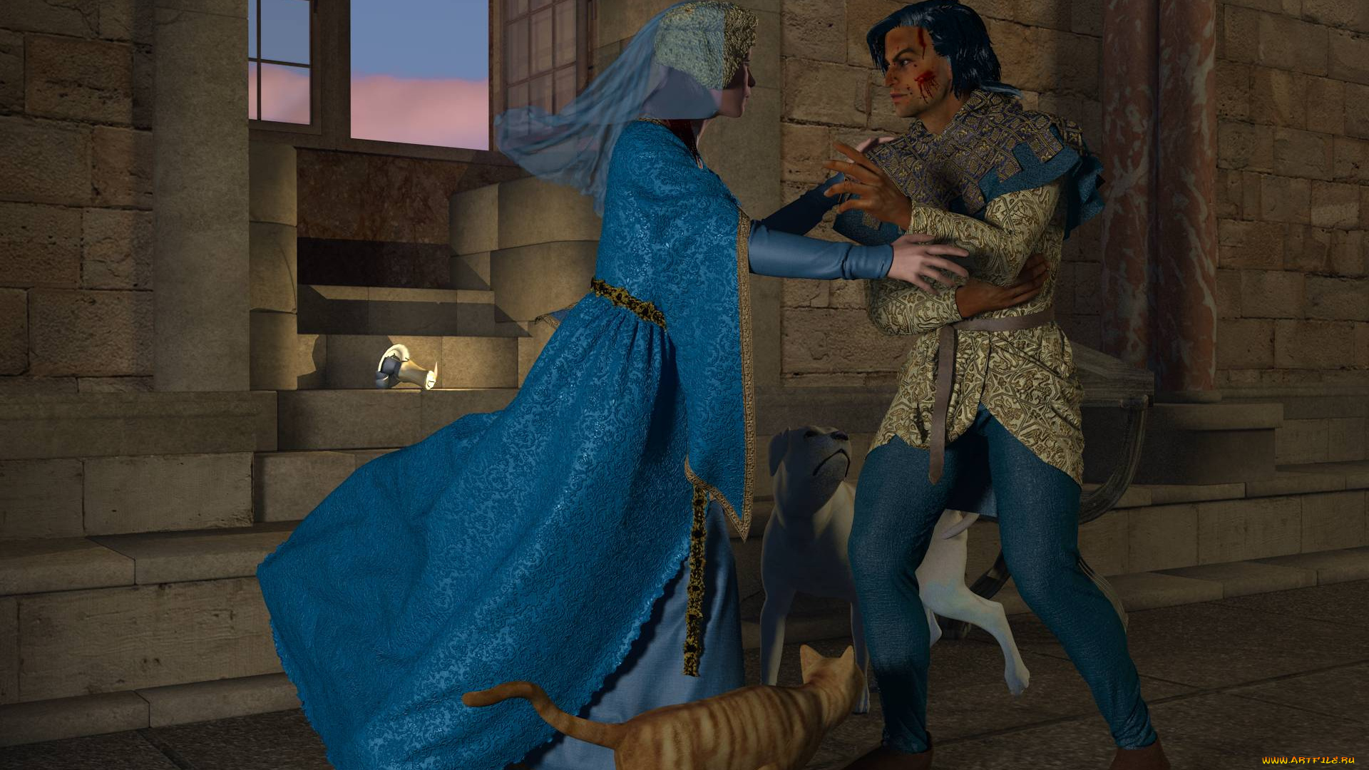 3д, графика, люди, , people, кот, собака, улица, девушка, мужчина