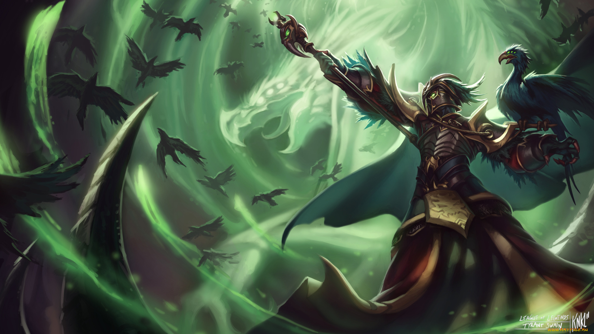 league, of, legends, фэнтези, магия, посох, броня, дух, птицы, вороны, оружие, tyrant, swain, league, of, legends, мужчина, арт