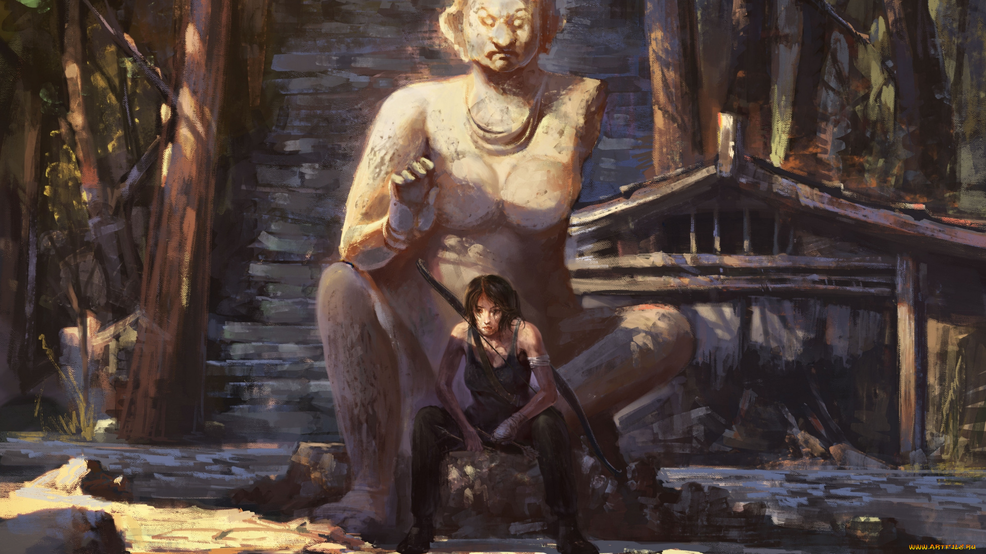 tomb, raider, reborn, фэнтези, девушки, фан-арт, девушка, статуя, tomb, raider, reborn