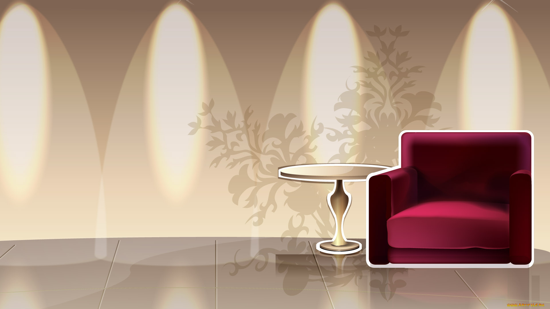 векторная, графика, интерьер, комната, мебель