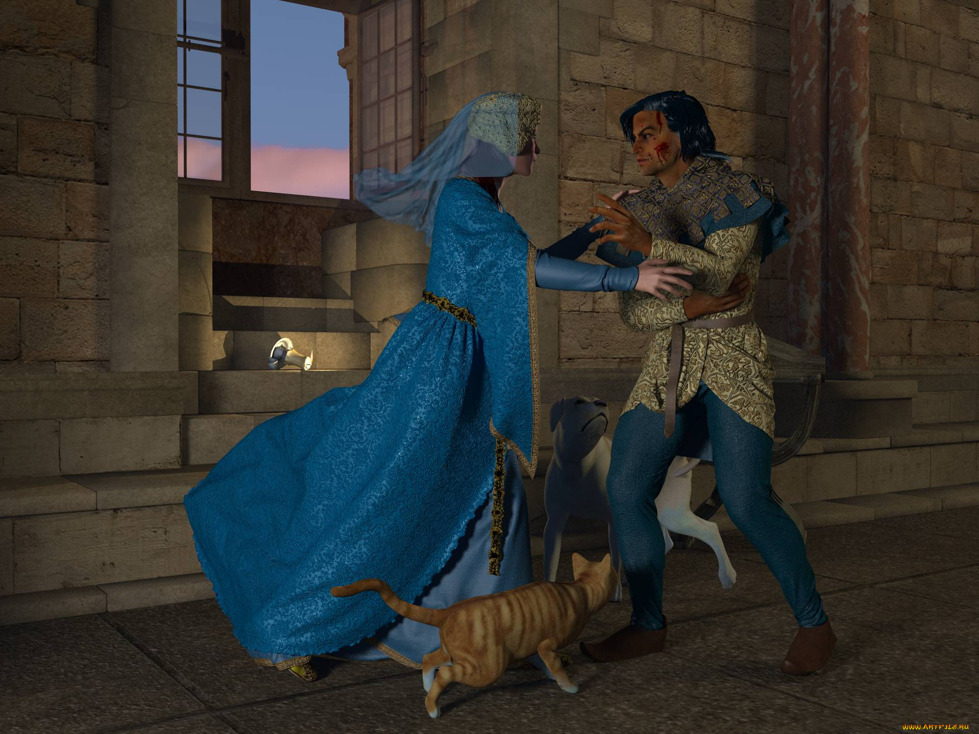 3д, графика, люди, , people, кот, собака, улица, девушка, мужчина