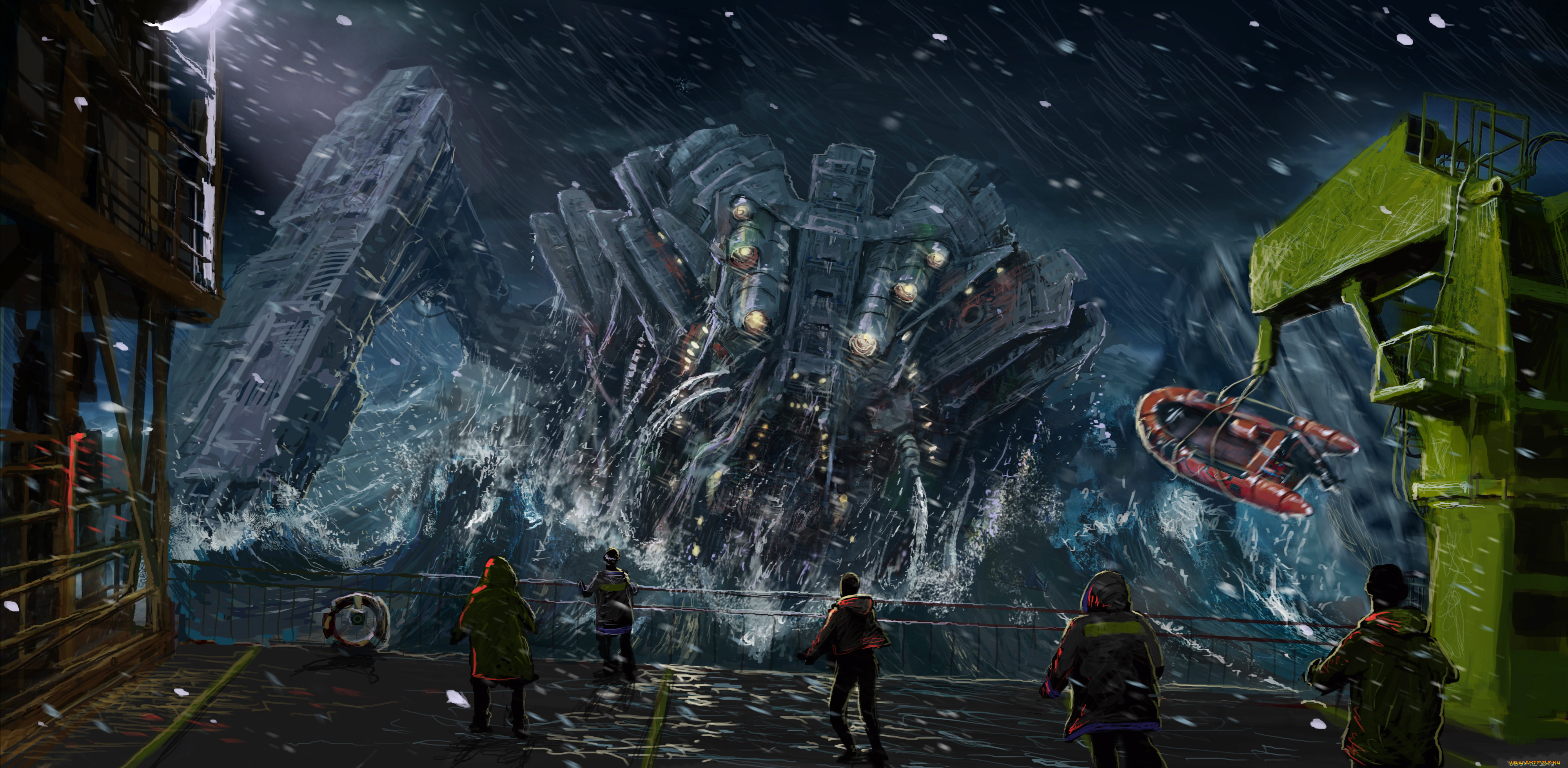 фэнтези, роботы, , киборги, , механизмы, робот, люди, море