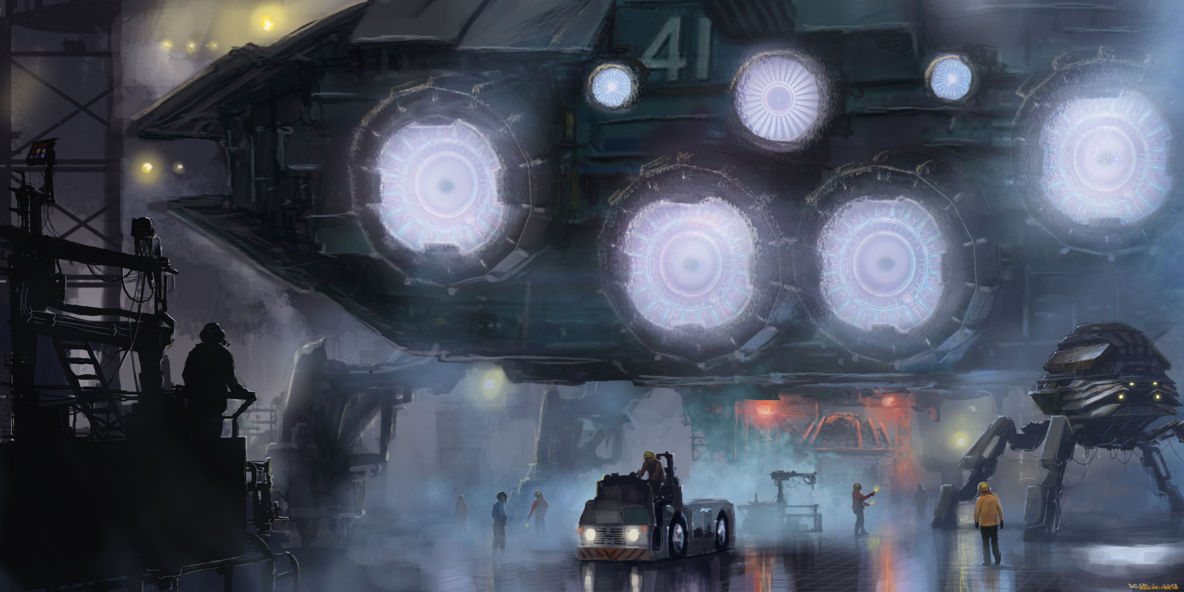 фэнтези, космические, корабли, , звездолеты, , станции, космическая, станция, робот, люди, цех, звездолёт