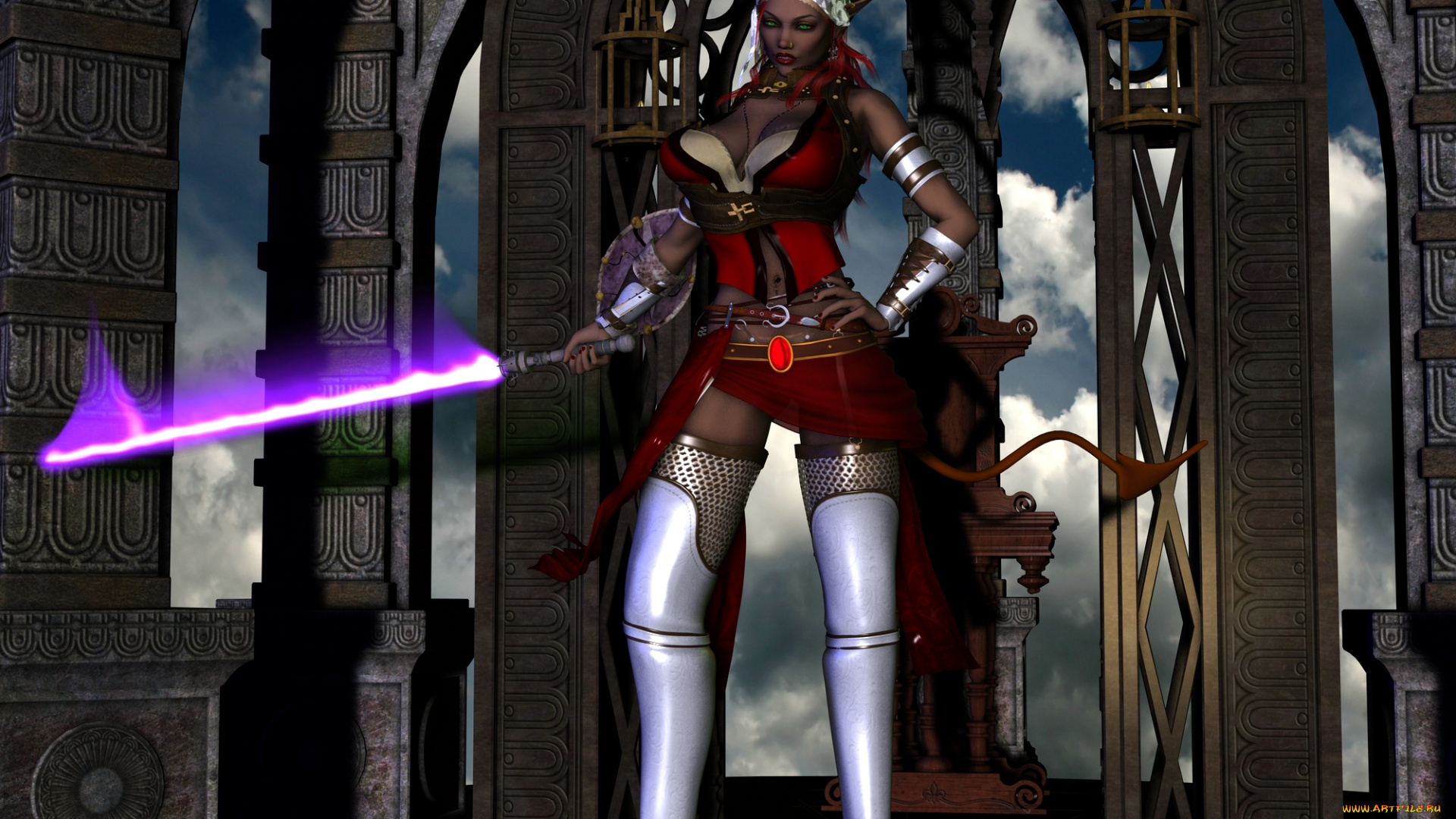 3д, графика, фантазия, , fantasy, девушка, взгляд, фон, оружие