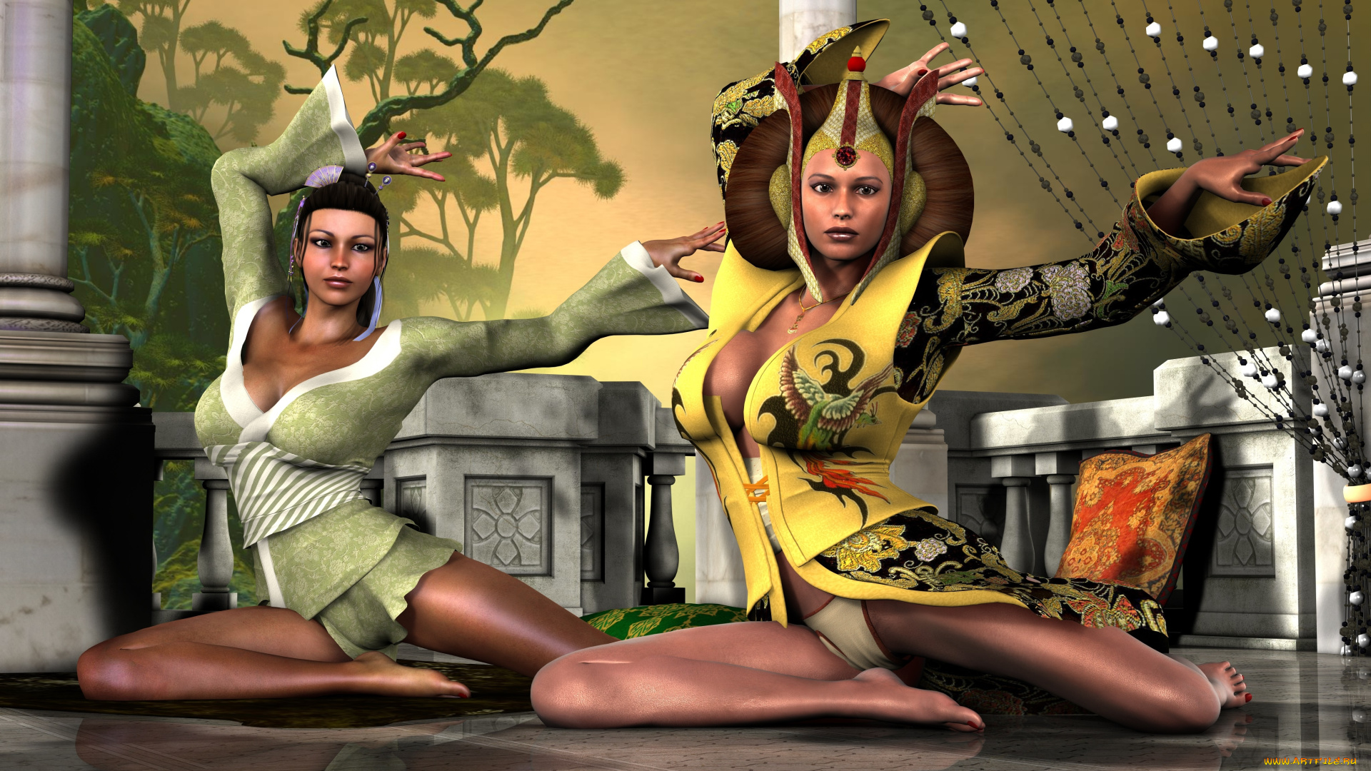 3д, графика, люди, , people, девушки, взгляд, фон, поза